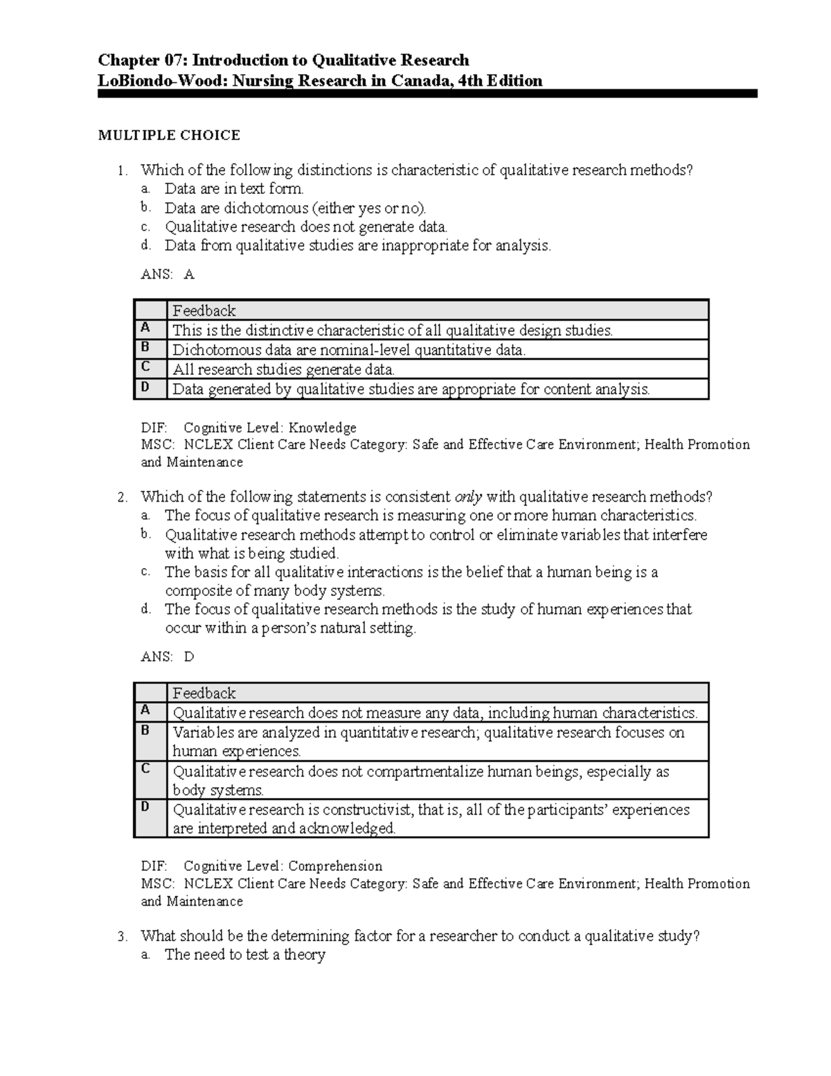 Chapter 7 - Nurs 205 Test Bank - Chapter 07: Introduction To ...