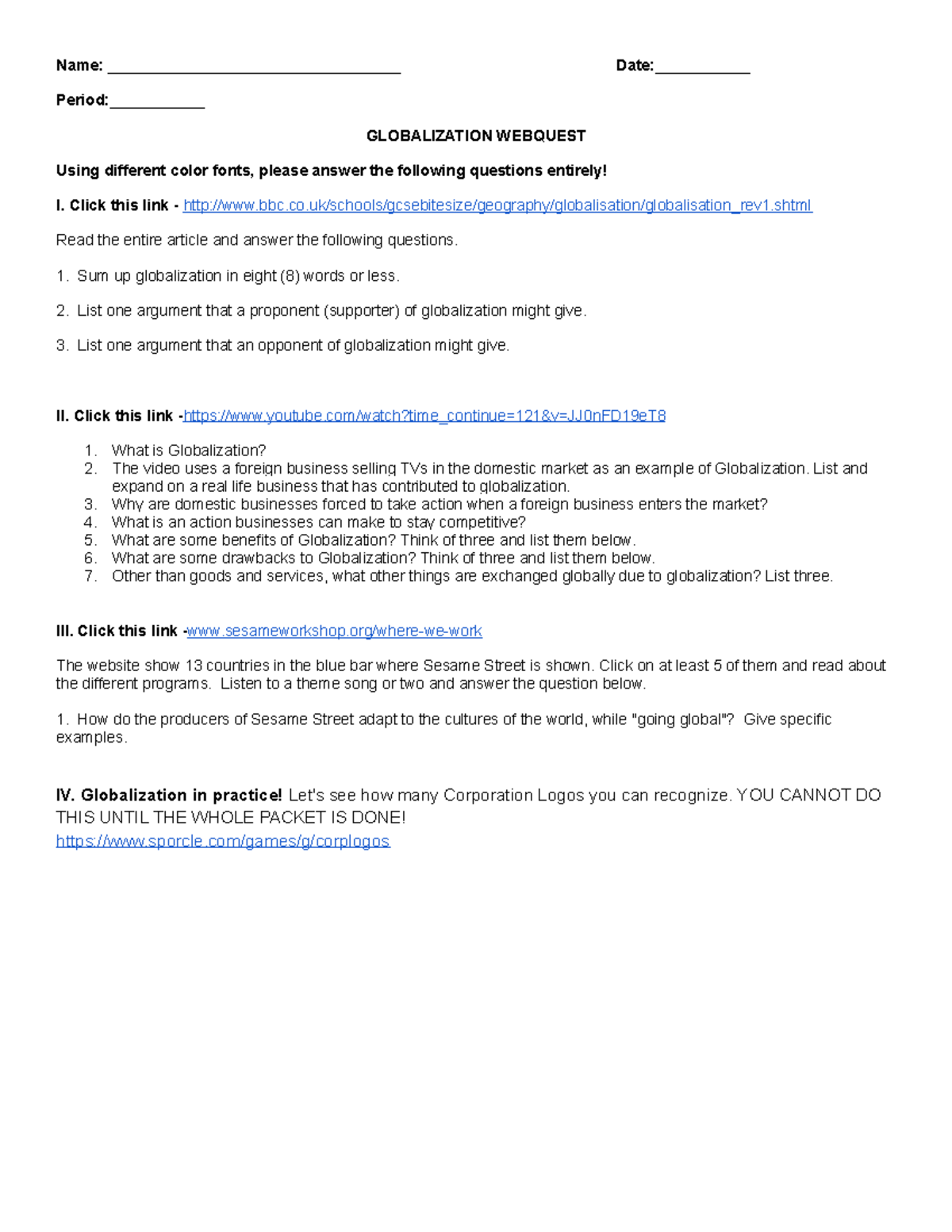 Webquest - Name: __________________________________ Date ...