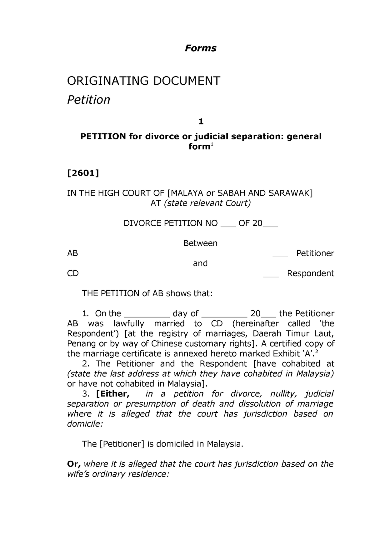 1 Petition For Divorce Or Judicial Separation General Form - Forms ...