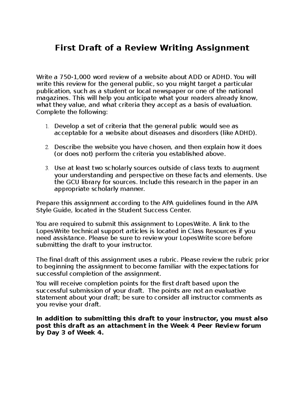 ENG 105 RS First Draft Review Assignment Online - First Draft of a ...