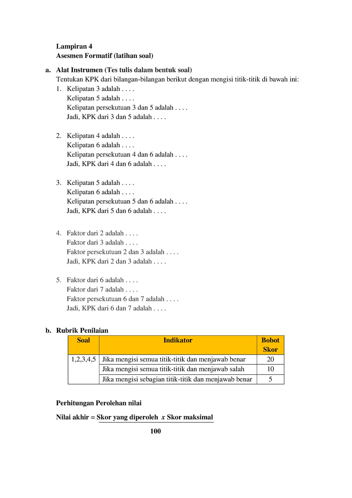 4. Lampiran 4 ( Penilaian) 1 - Lampiran 4 Asesmen Formatif (latihan ...