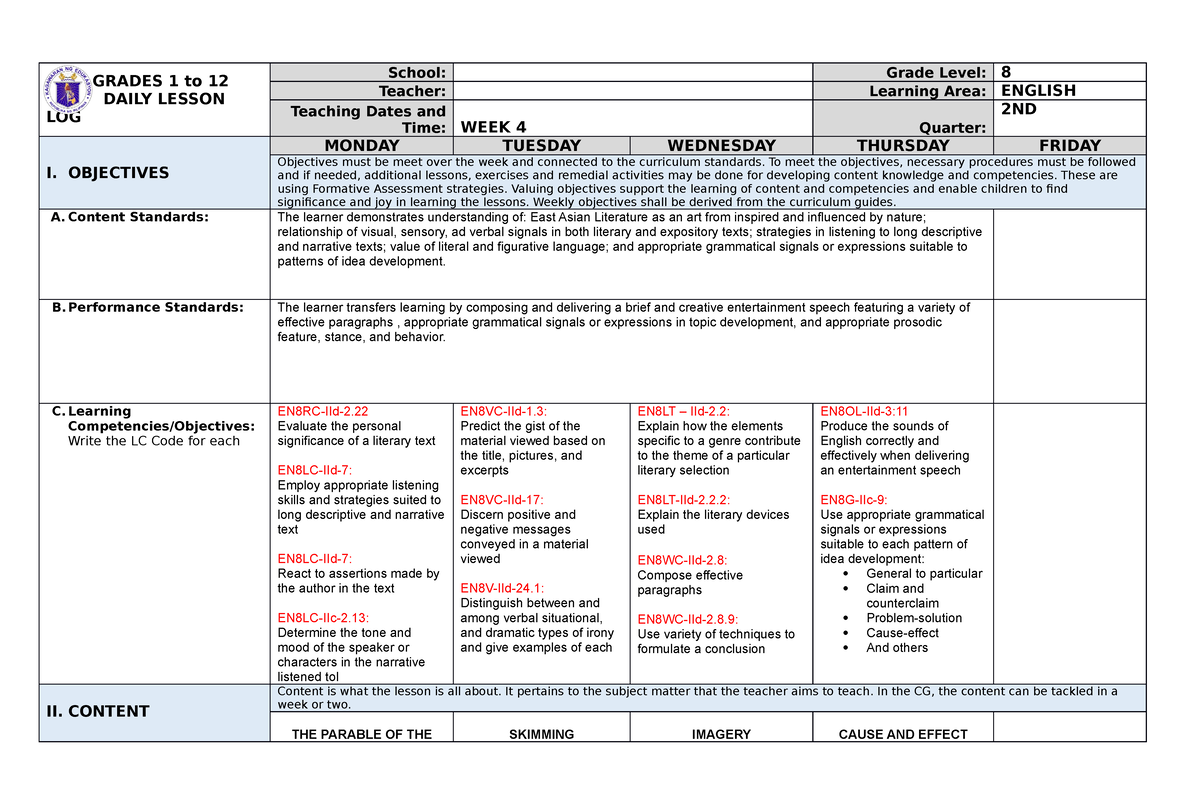 DLL-ENG8-2NDQ-4th-week edited - GRADES 1 to 12 DAILY LESSON LOG School ...