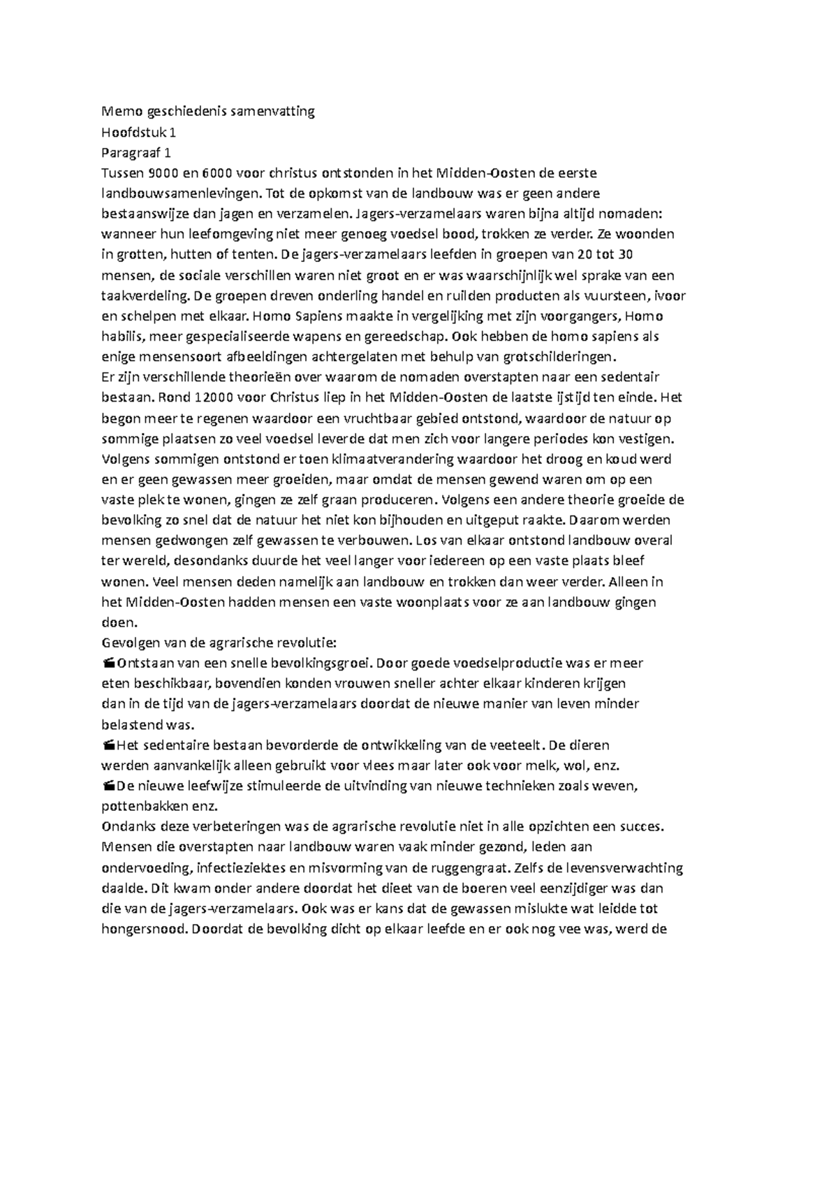 Document 89 - Memo Geschiedenis Samenvatting Hoofdstuk 1 Paragraaf 1 ...