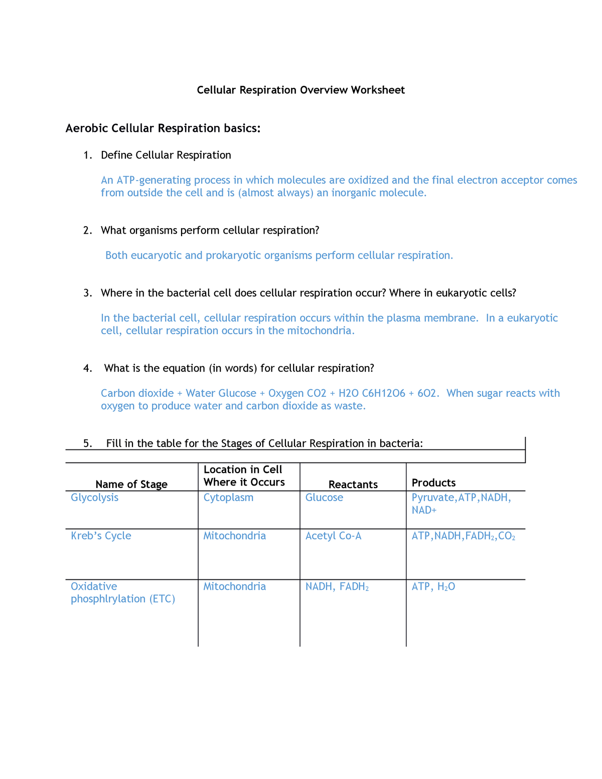 Cellular Respiration Overview Worksheet - BIOL-20 - Microbiology Throughout Cellular Respiration Worksheet Answer Key