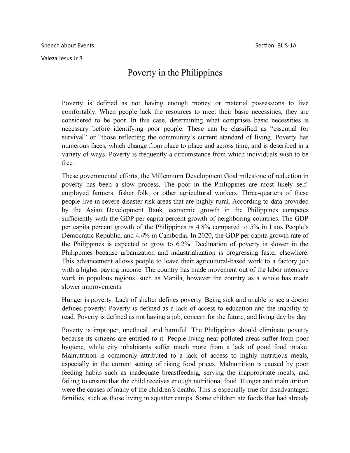 persuasive speech about poverty in the philippines