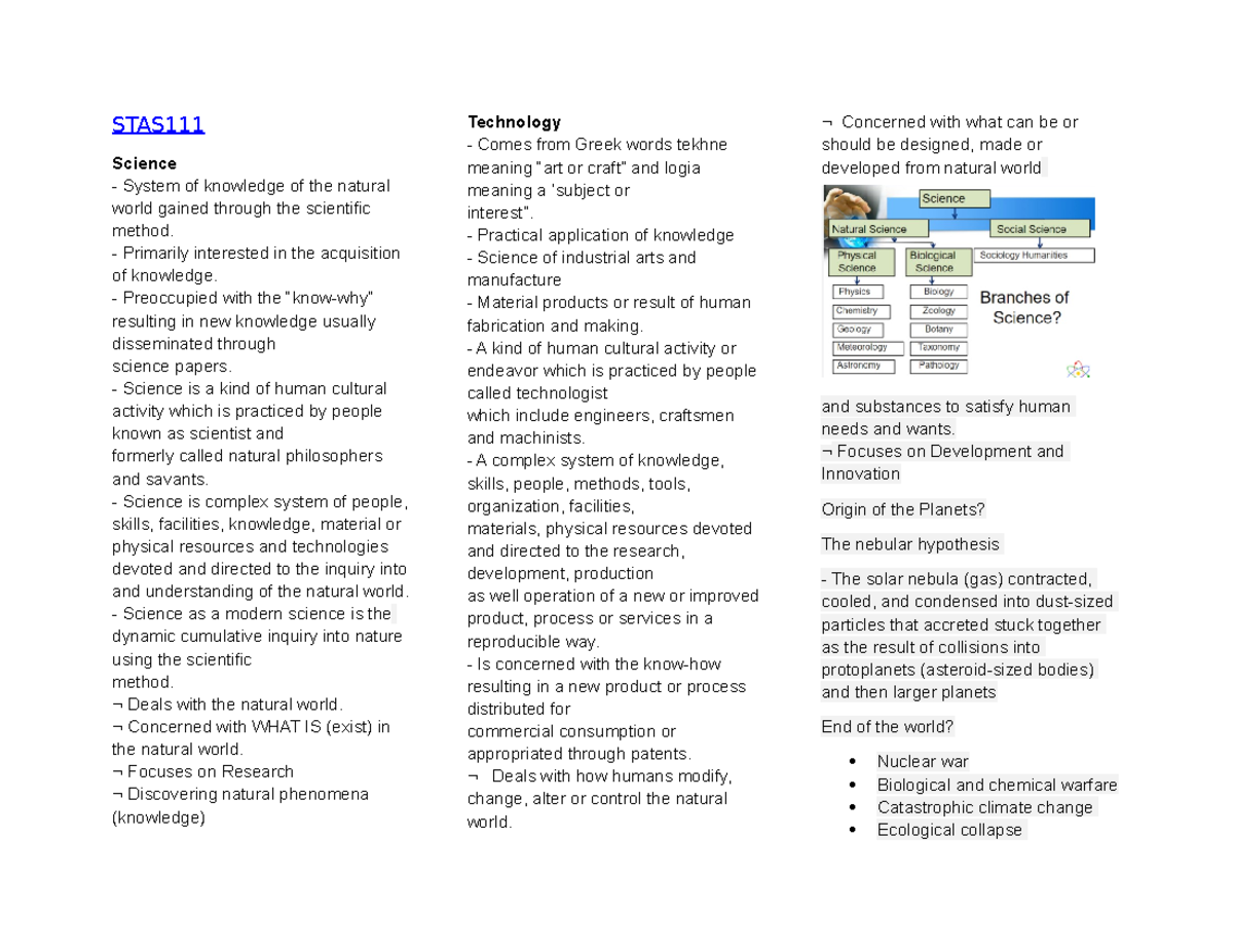 STAS111 - REVIEWER - STAS Science System of knowledge of the natural ...