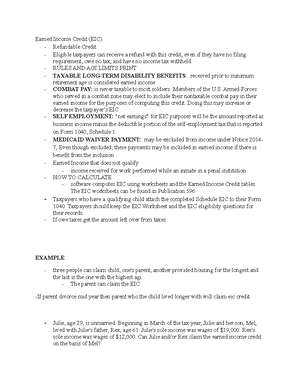Earned Income Credit (EIC)(Refundable) - Earned Income Credit (EIC)  Refundable Credit Eligible - Studocu