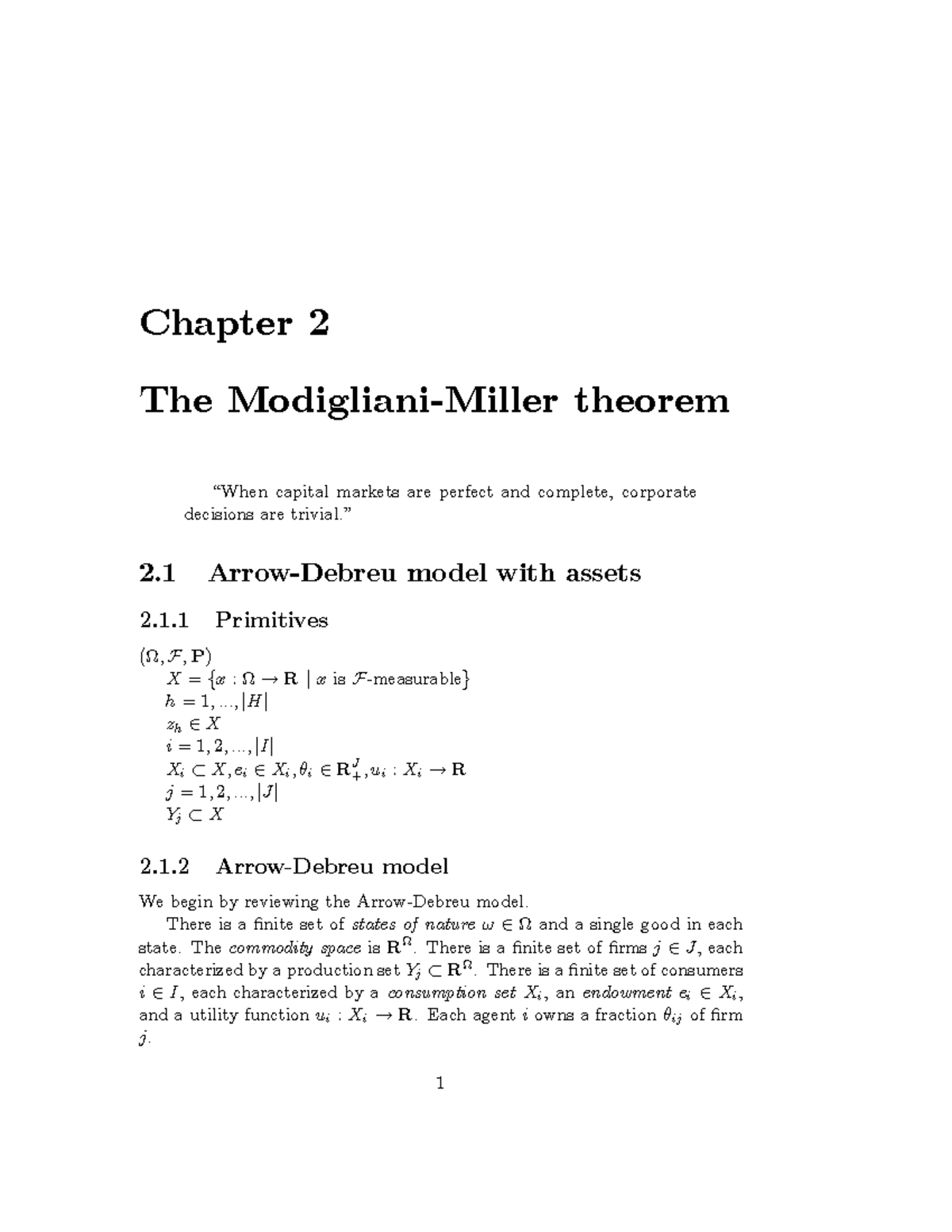 Modigliani-Miller - MM Proposition - Chapter 2 The Modigliani-Miller ...