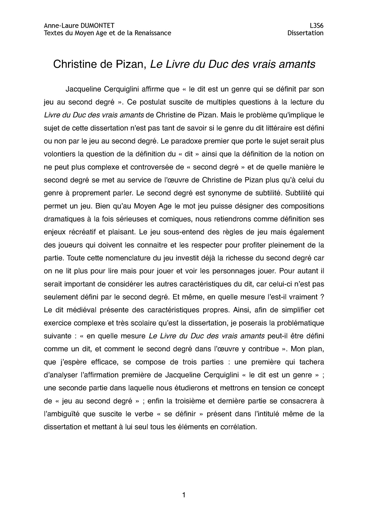 Le Livre Du Duc Des Vrais Amants U L3S6 dissertation christine de pizan Finie - Textes du Moyen Age et de la  Renaissance Dissertation - Studocu