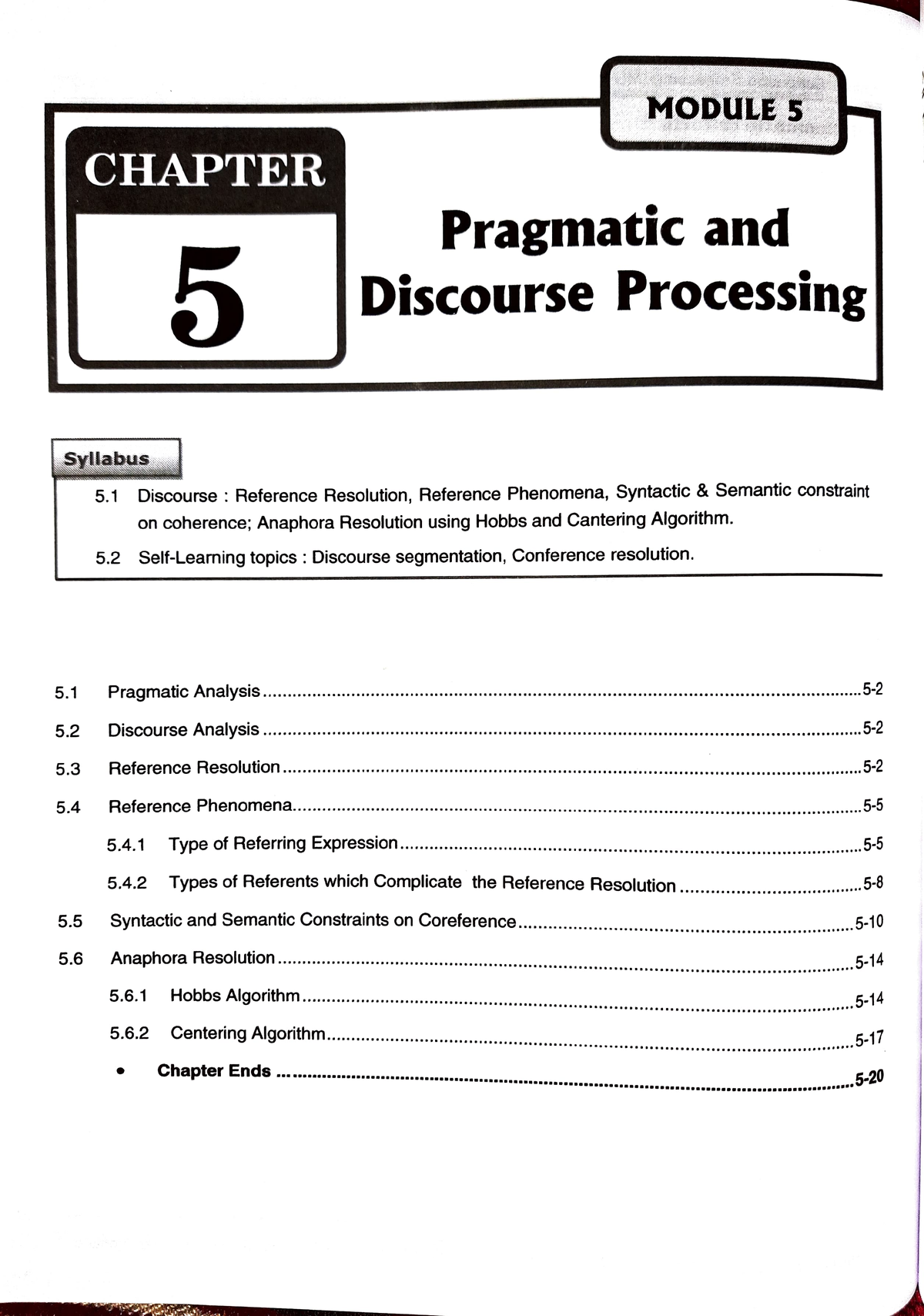 NLP Module 5 - sfghjk - MODULE 5 CHAPTER Discourse Processing Pragmatic ...