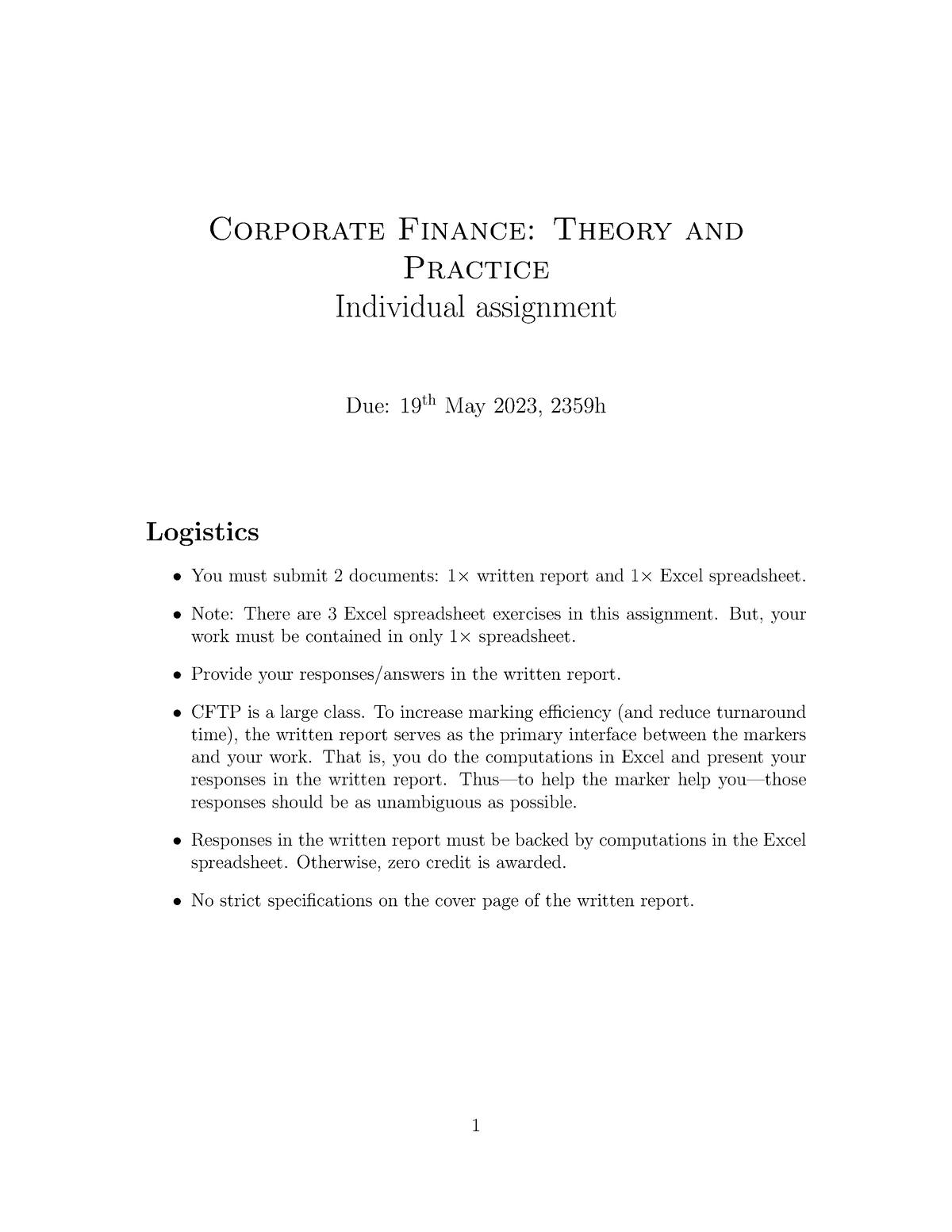 corporate finance assignment sample