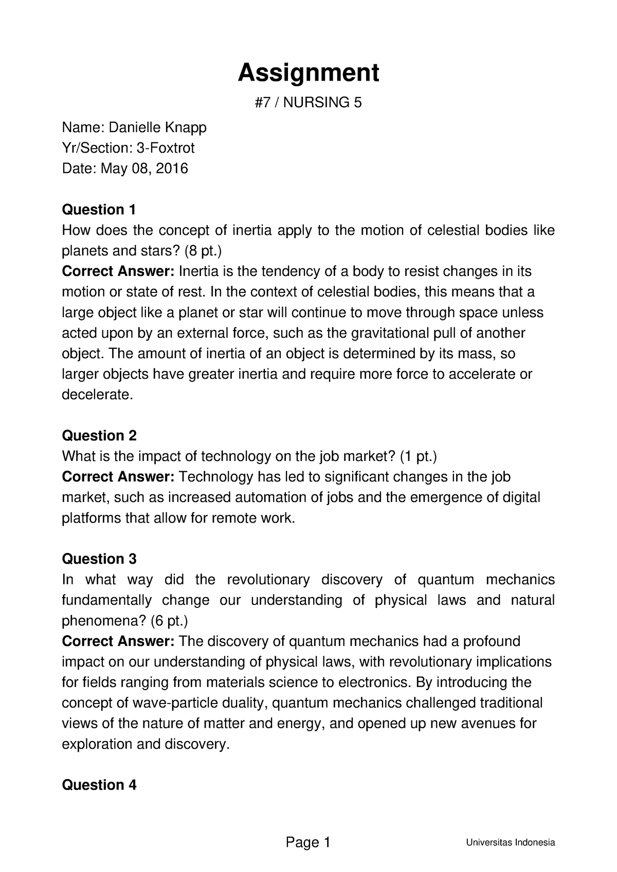 nursing coursework examples