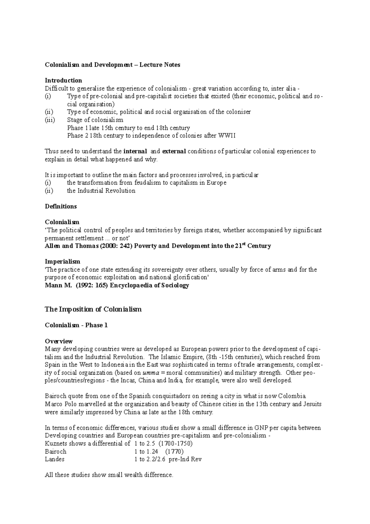 Colonialism and development - It is important to outline the main ...
