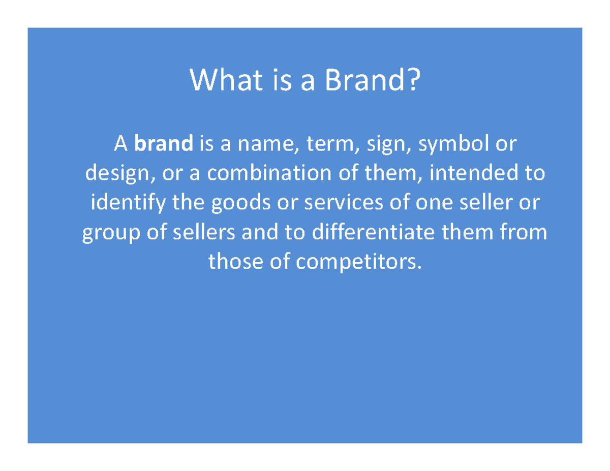 Brand mangement role of brands and advantages of brands - MBA - Studocu