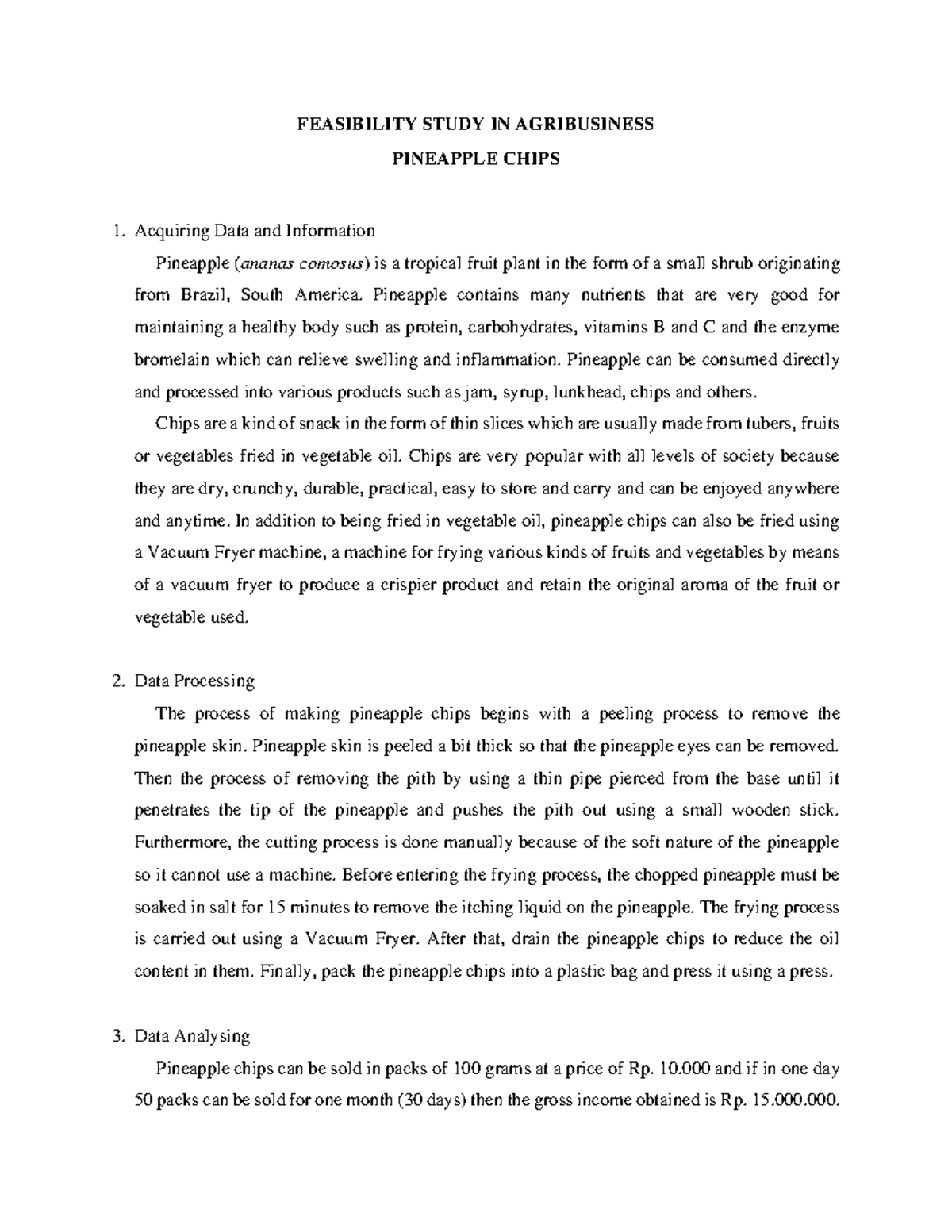 Feasibility Study in Agribusiness Example Pineapple Chips FEASIBILITY