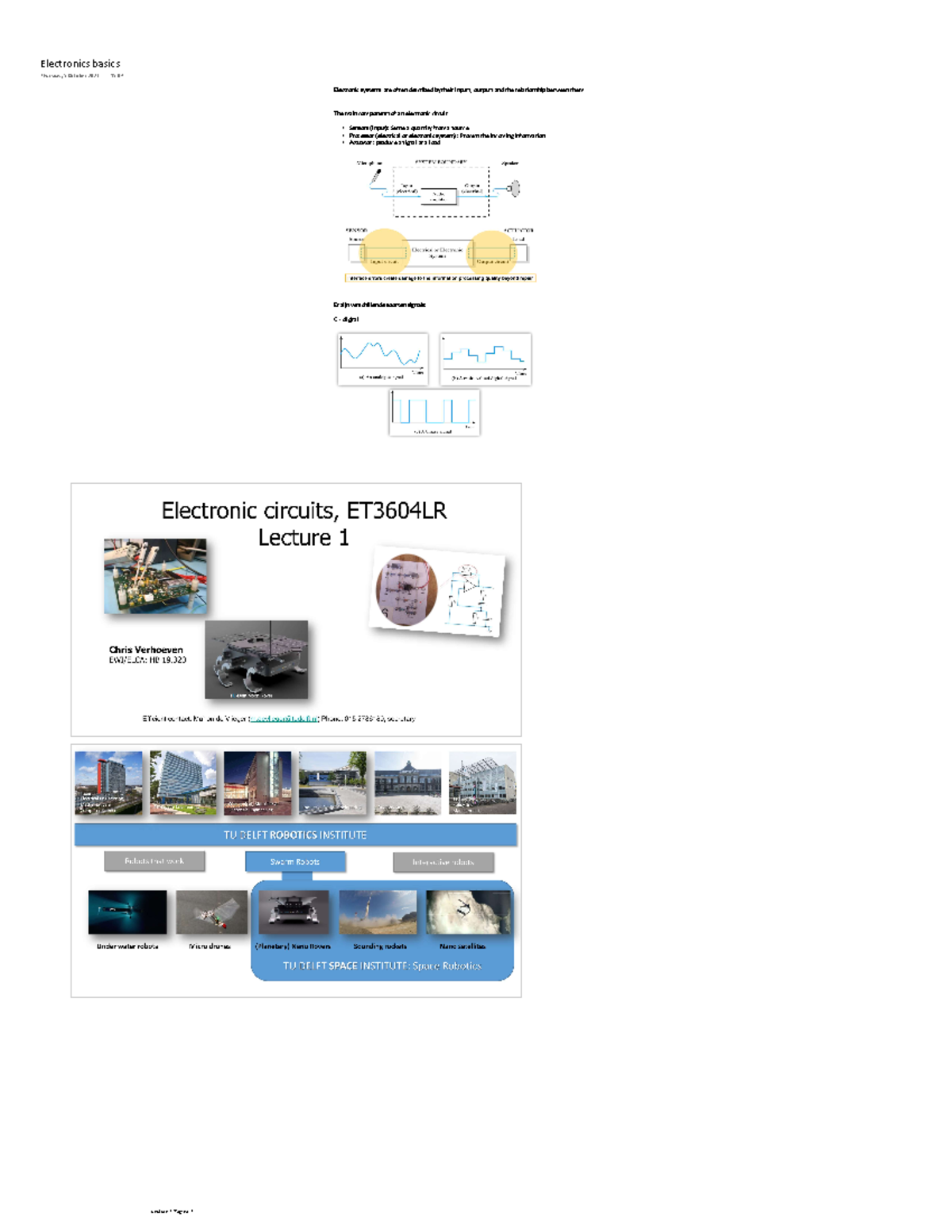 Lecture 1 sensors and actuators Electronic systems are often