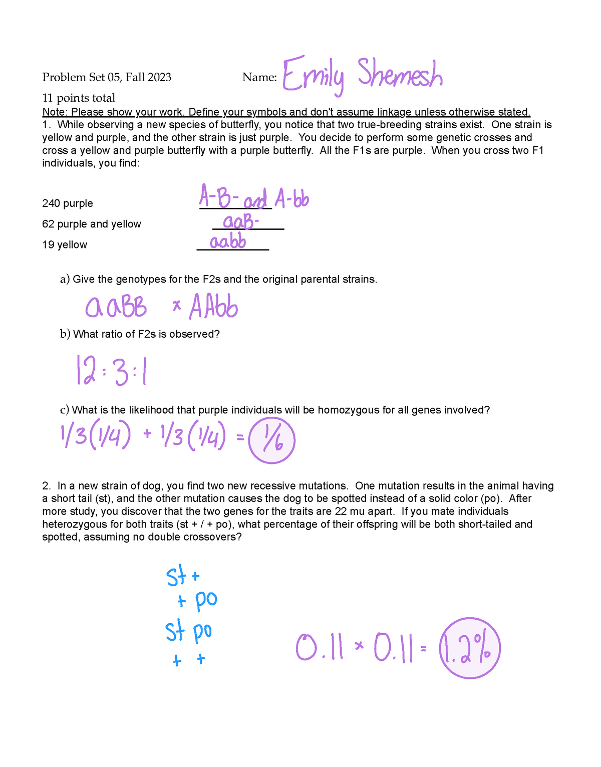 Problem Set 5 - Discussion Set 5 - Problem Set 05, Fall 2023 Name: 11 ...