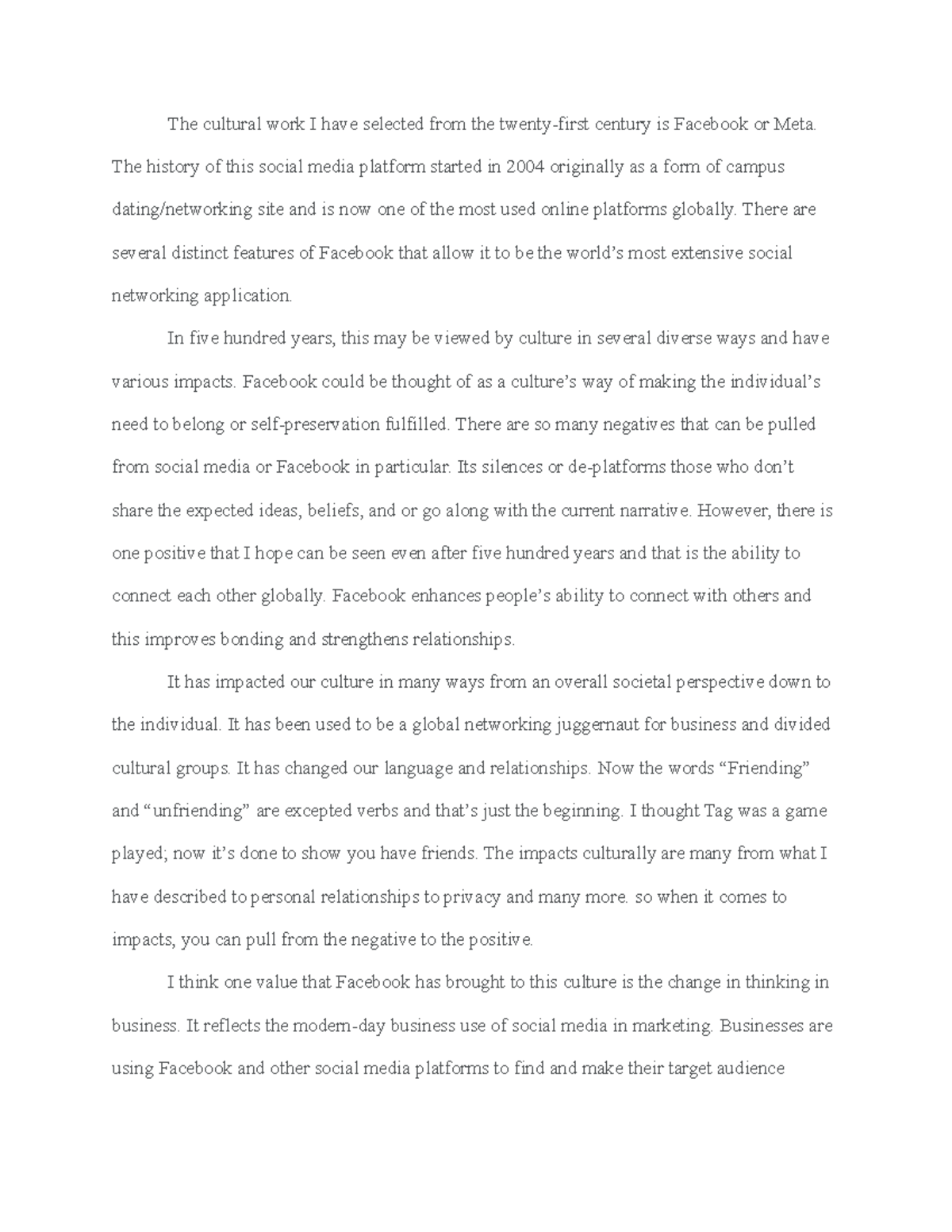 51 Time Capsule Assignment The cultural work I have selected from the twentyfirst century