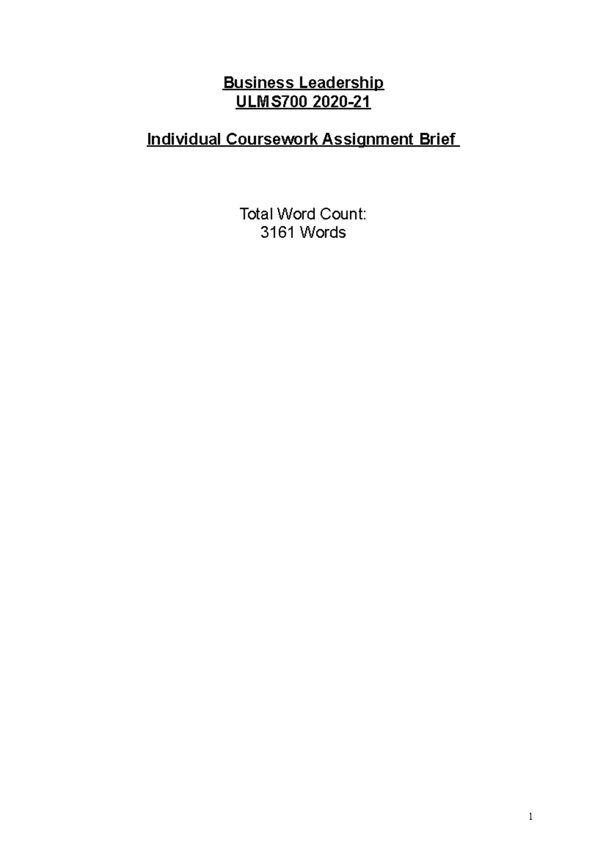 ULMS700 202021 Assignment example 5 - Business Leadership ULMS700 2020 ...