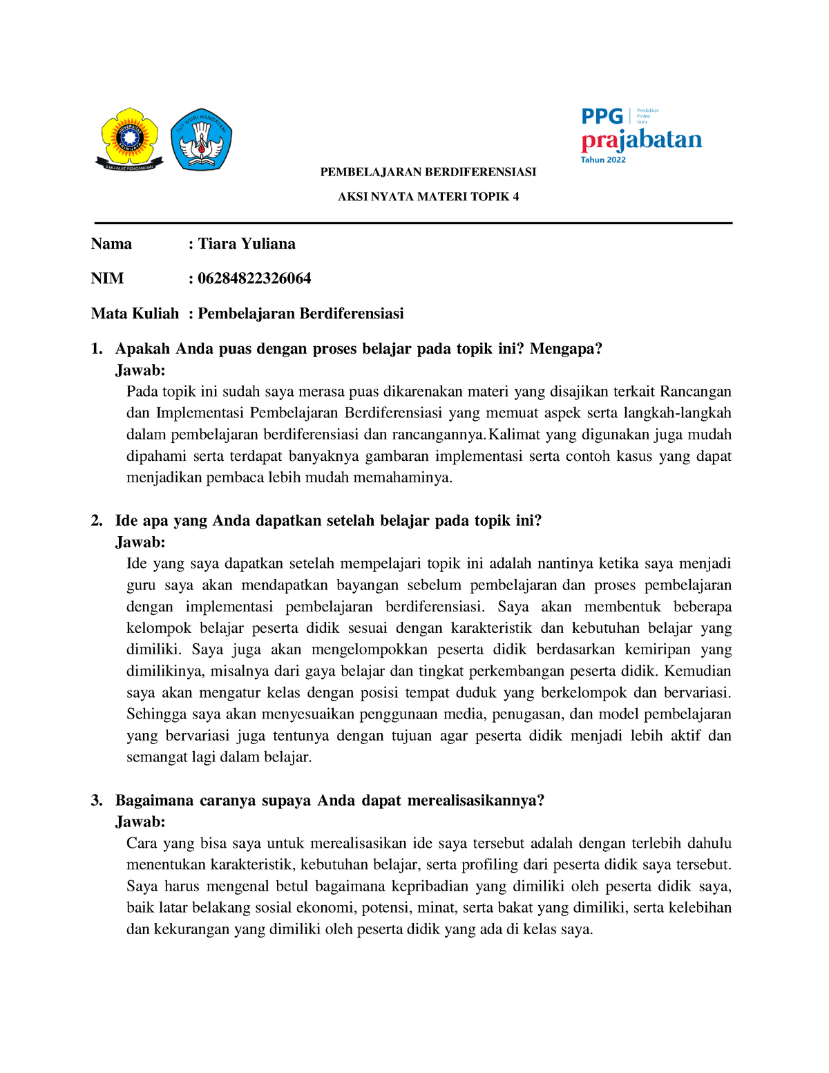 AKSI Nyata Topik 4 Pembelajaran Berdiferensiasi - PEMBELAJARAN ...