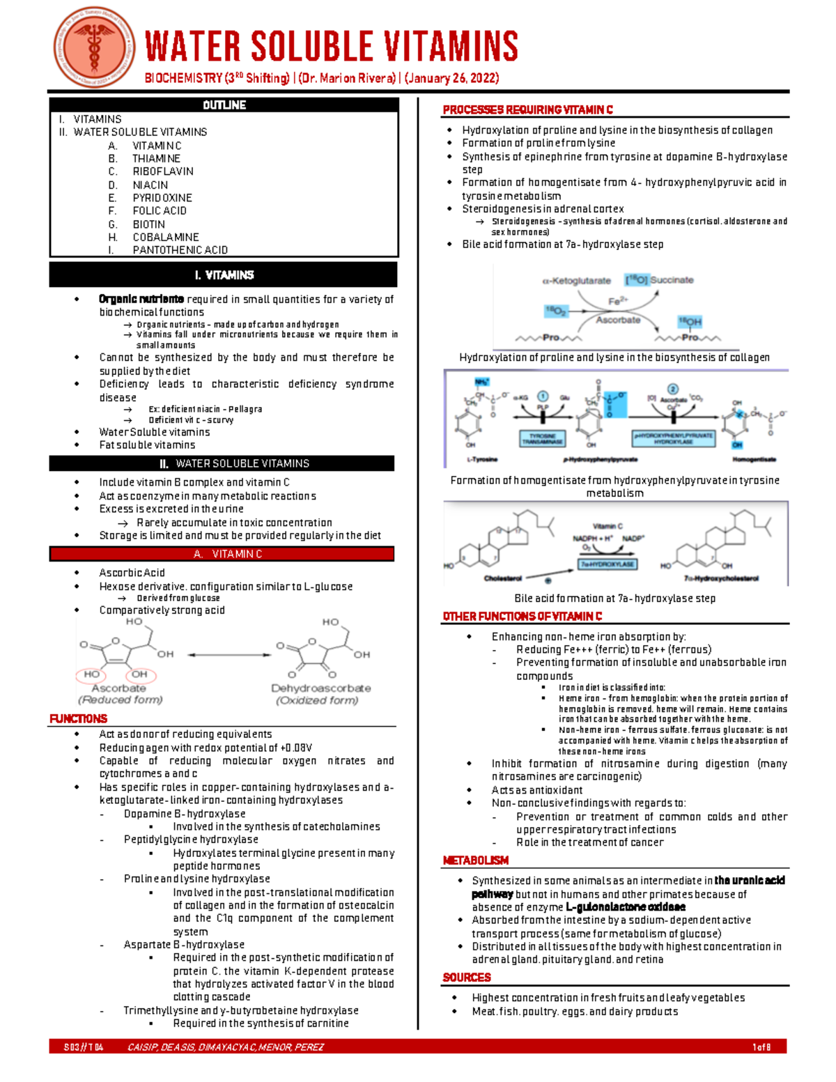 Water Soluble Vitamins - S 0 3 // T 0 4 CAISIP, DE ASIS, DIMAYACYAC ...