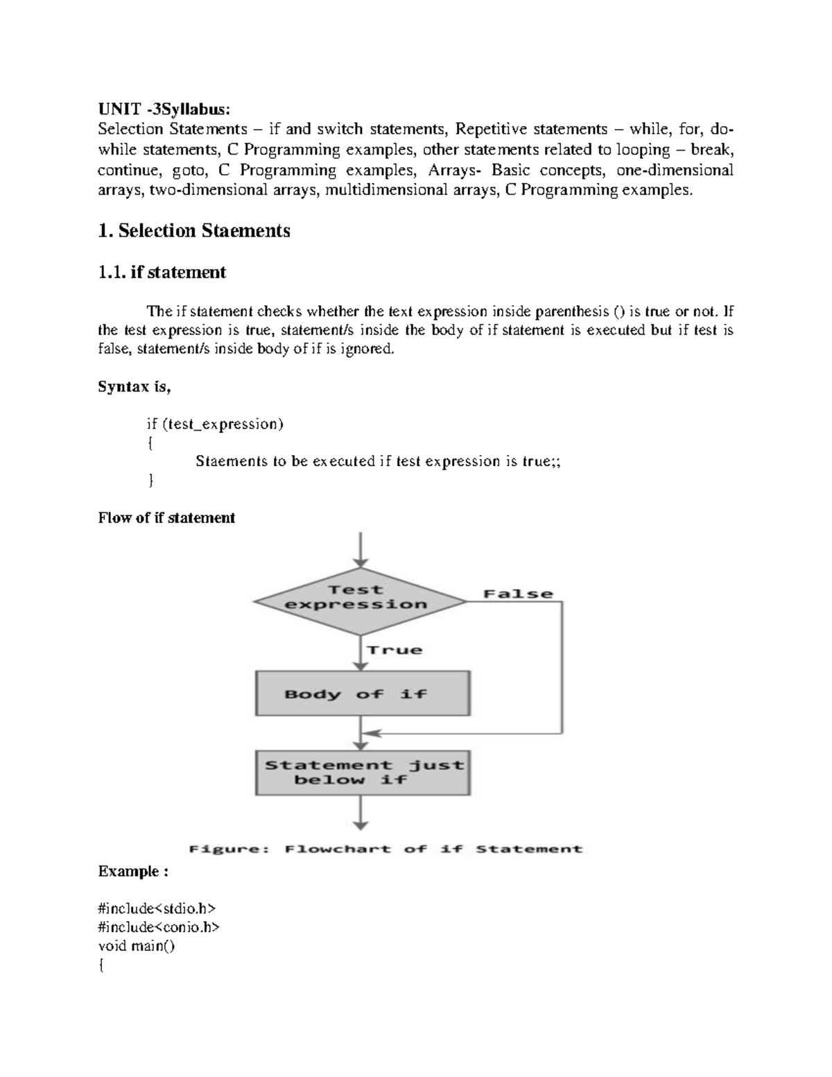 CP2 - C plus pluss notes - UNIT -3Syllabus: Selection Statements – if ...