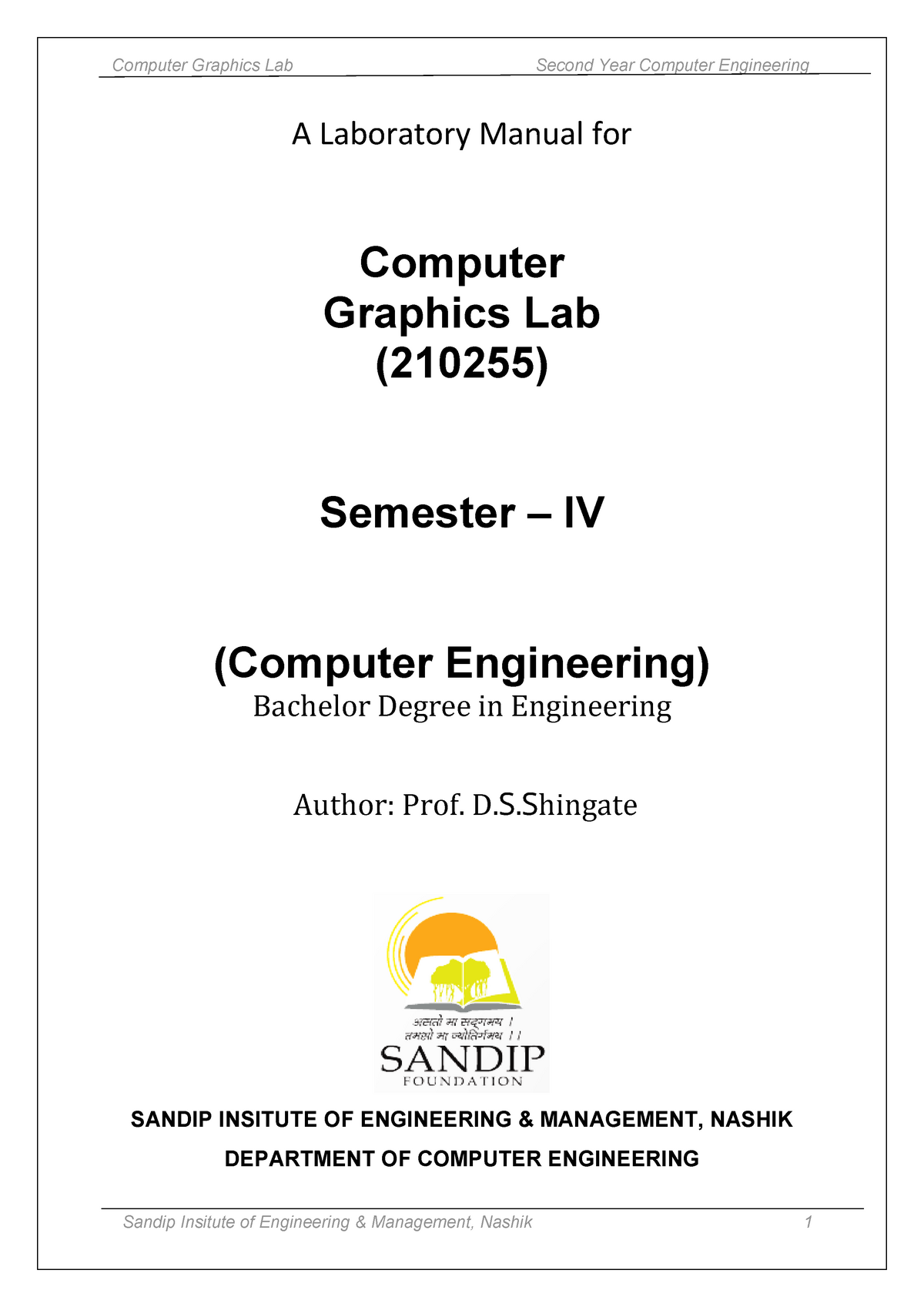 Computer graphics lab manual 2 A Laboratory Manual for Computer Graphics Lab (210255) Semester