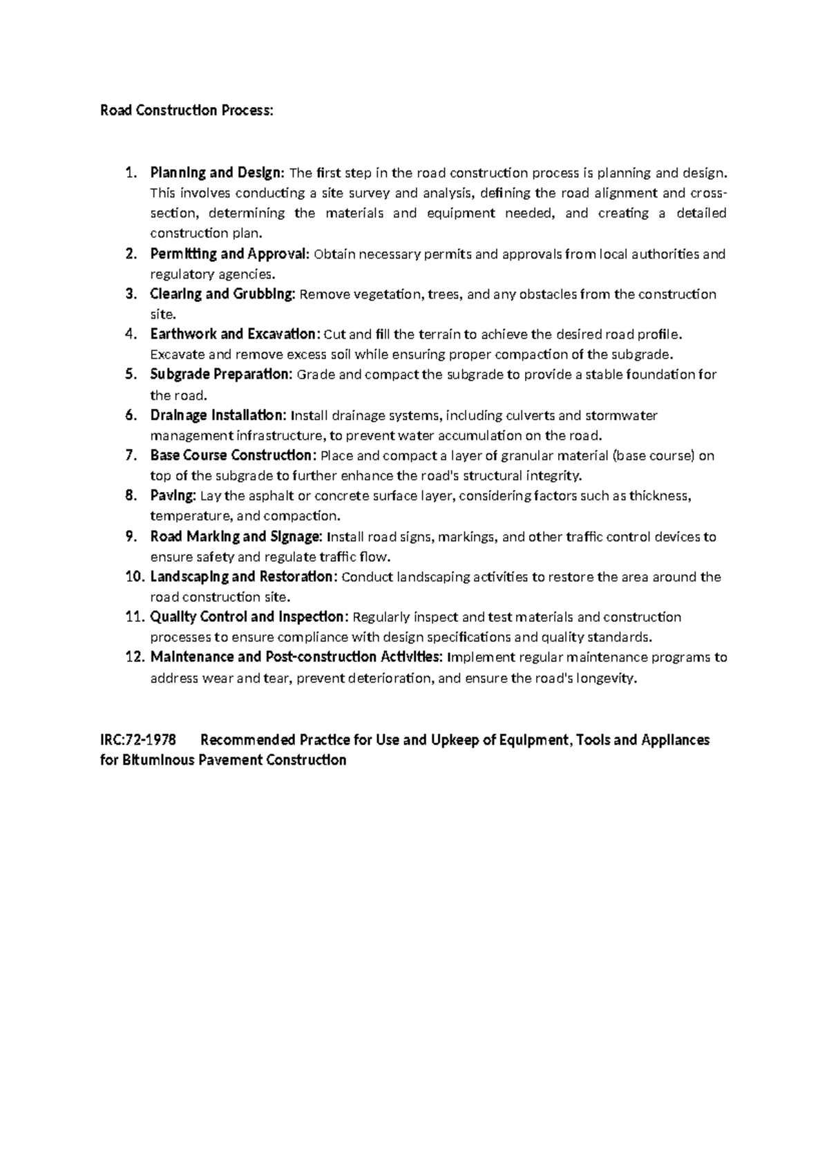 Road Construction Process lecture 1 - Road Construction Process: 1 ...