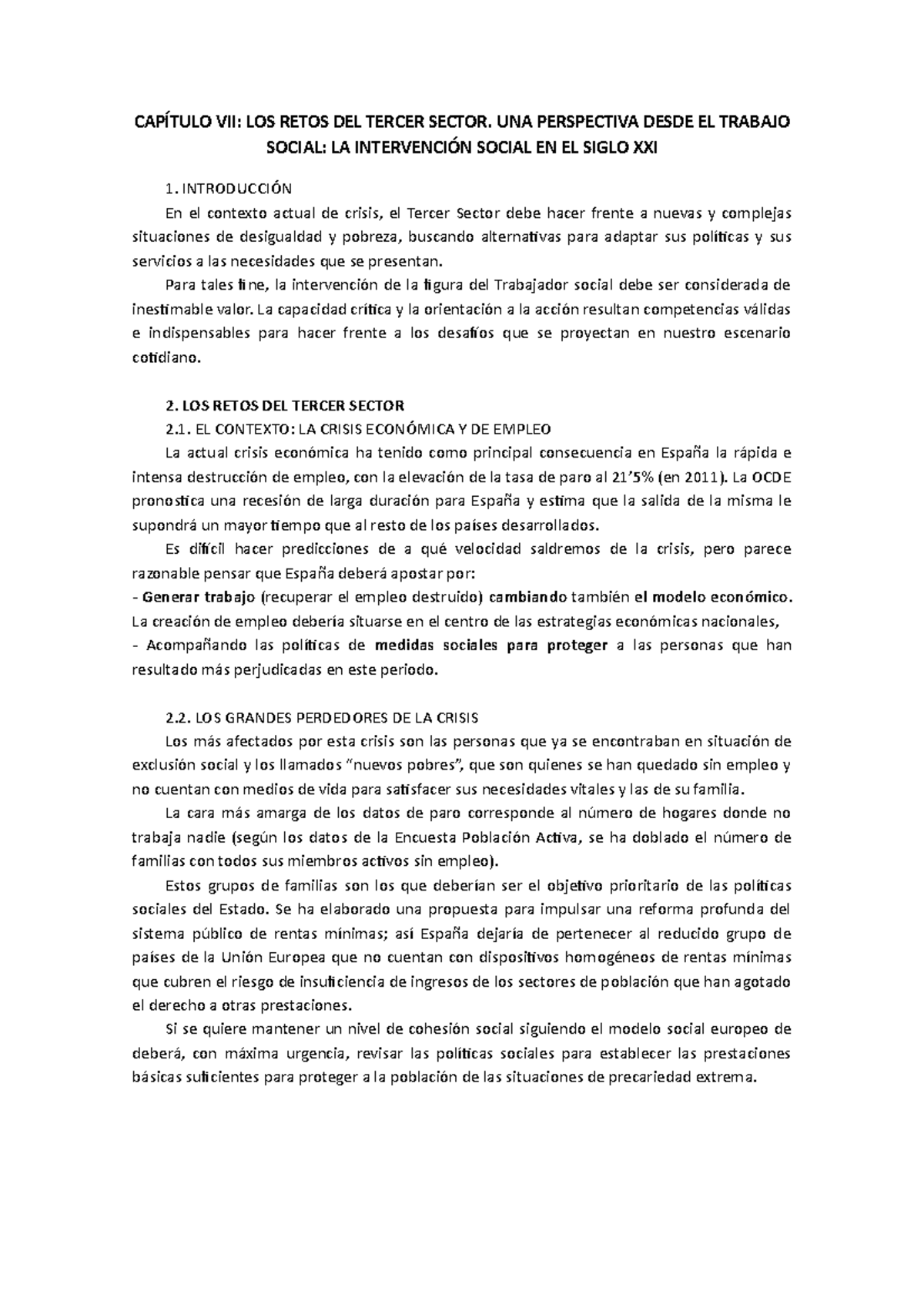 Capítulo VIII: Los retos del tercer sector - VII: LOS RETOS DEL TERCER ...