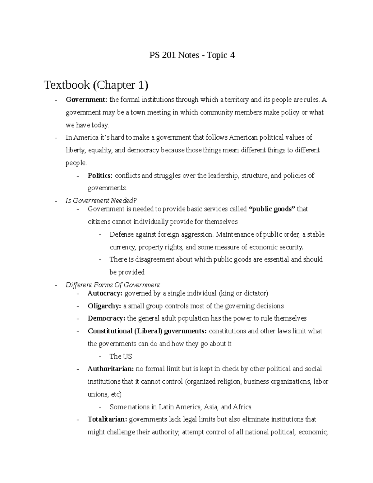 PS 201 Topic 4 Notes (Political Culture) - PS 201 Notes - Topic 4 ...