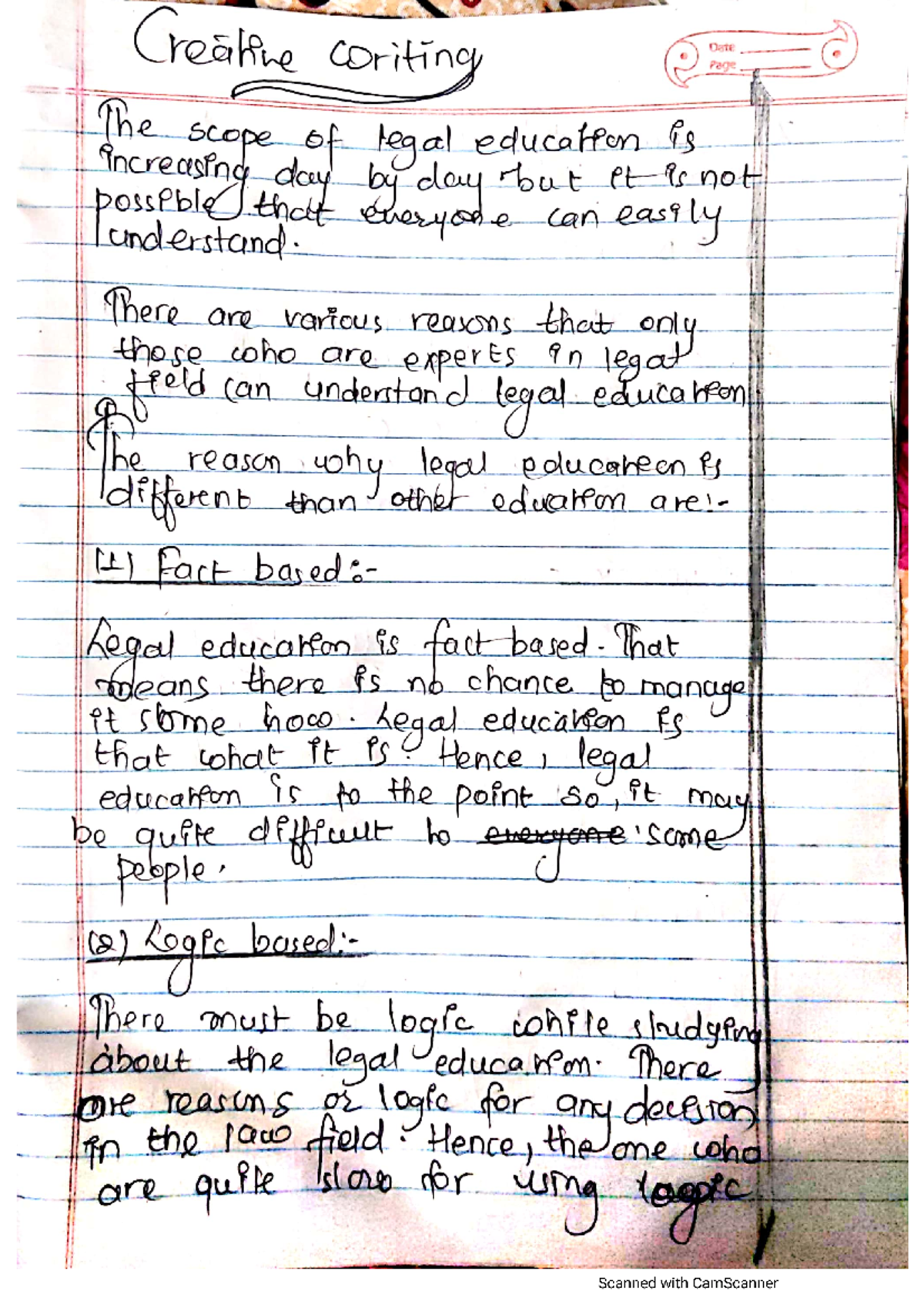 Sample 6 Cw Legal Education - Creative writing Date Page The scope of ...