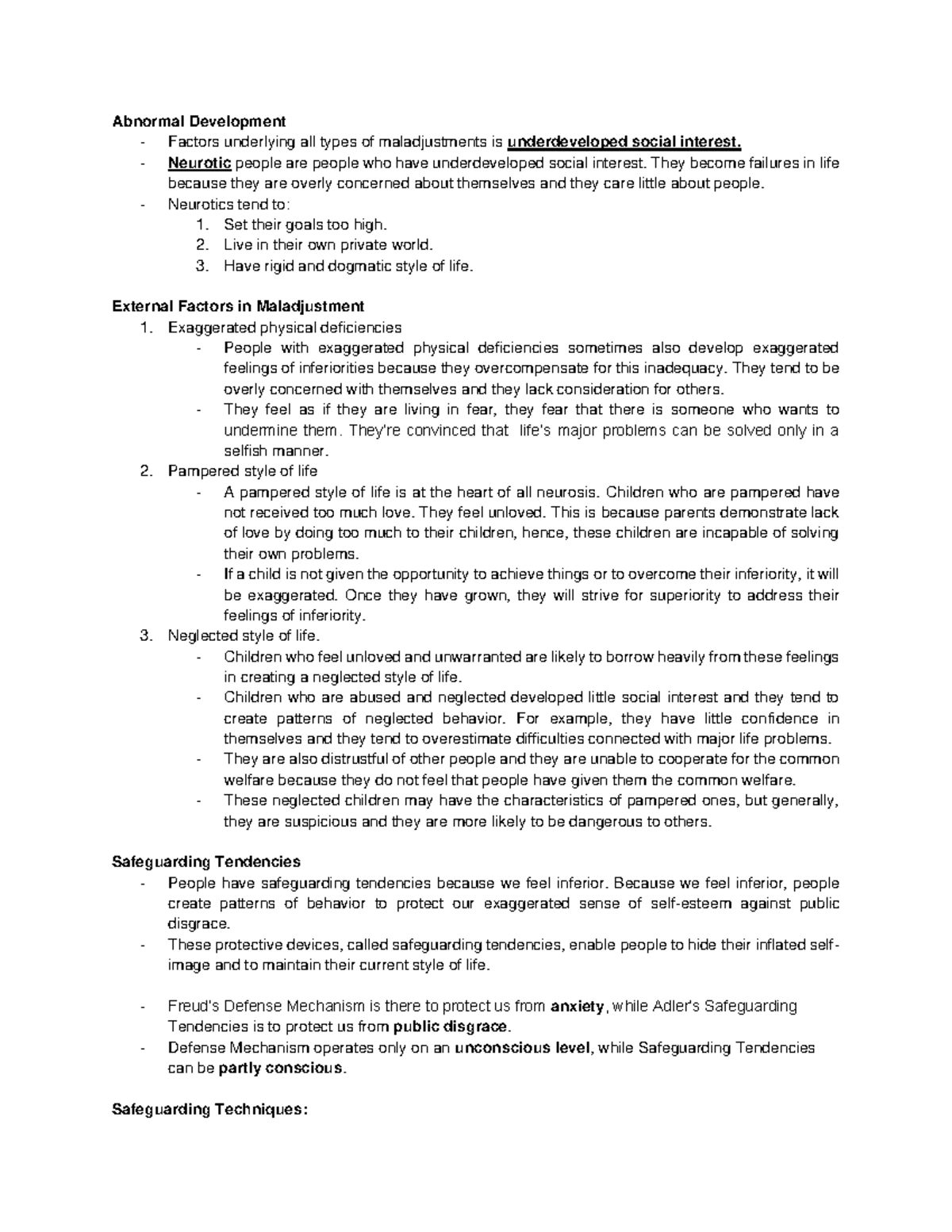 Freud, Adler - notes - Abnormal Development - Factors underlying all ...