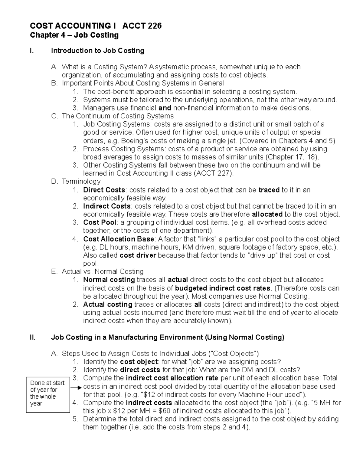 Chapter 4 Lecture Notes - COST ACCOUNTING I ACCT 226 Chapter 4 Job ...
