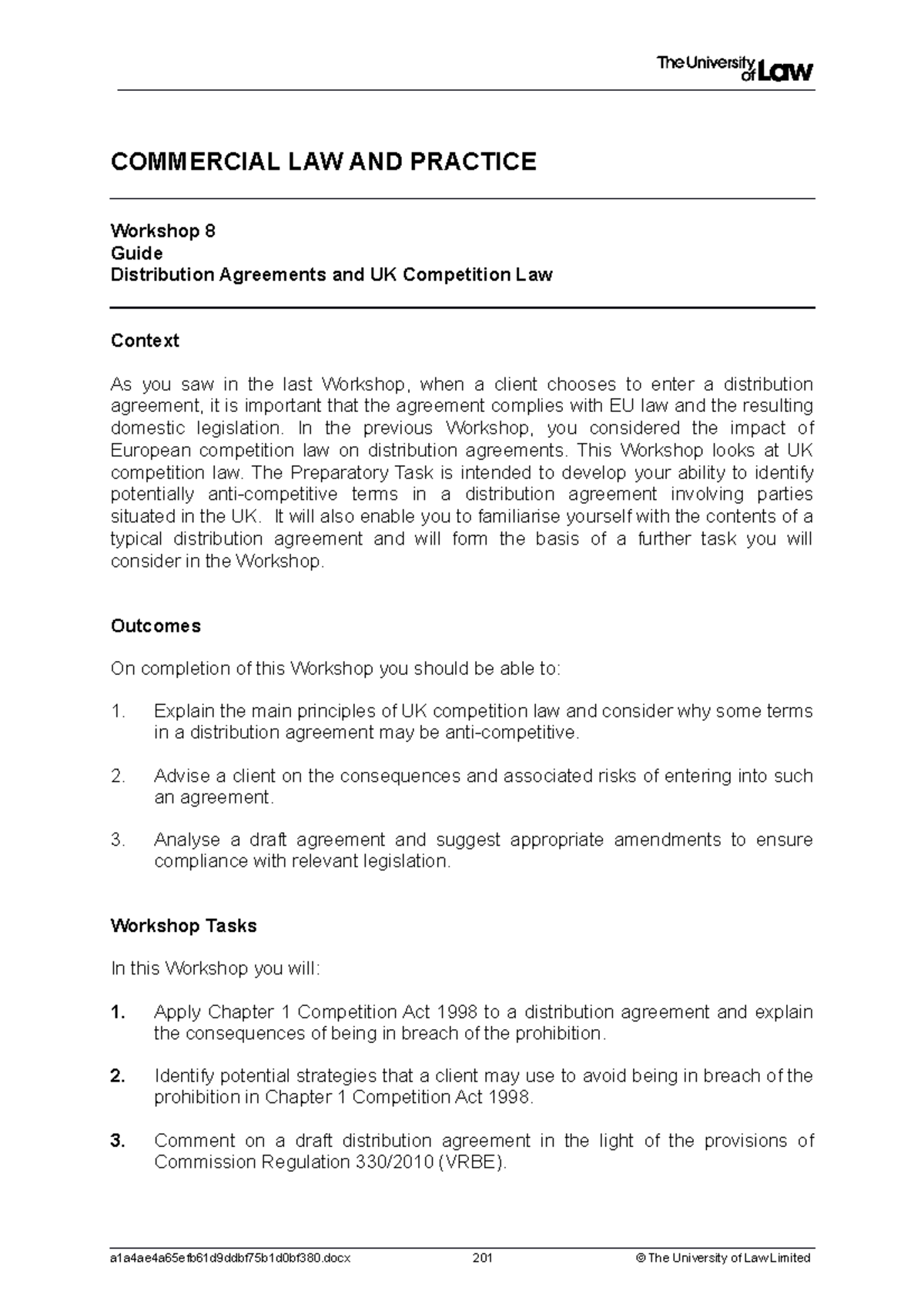 1920 comm ws08 ce01 guide - COMMERCIAL LAW AND PRACTICE Workshop 8 ...