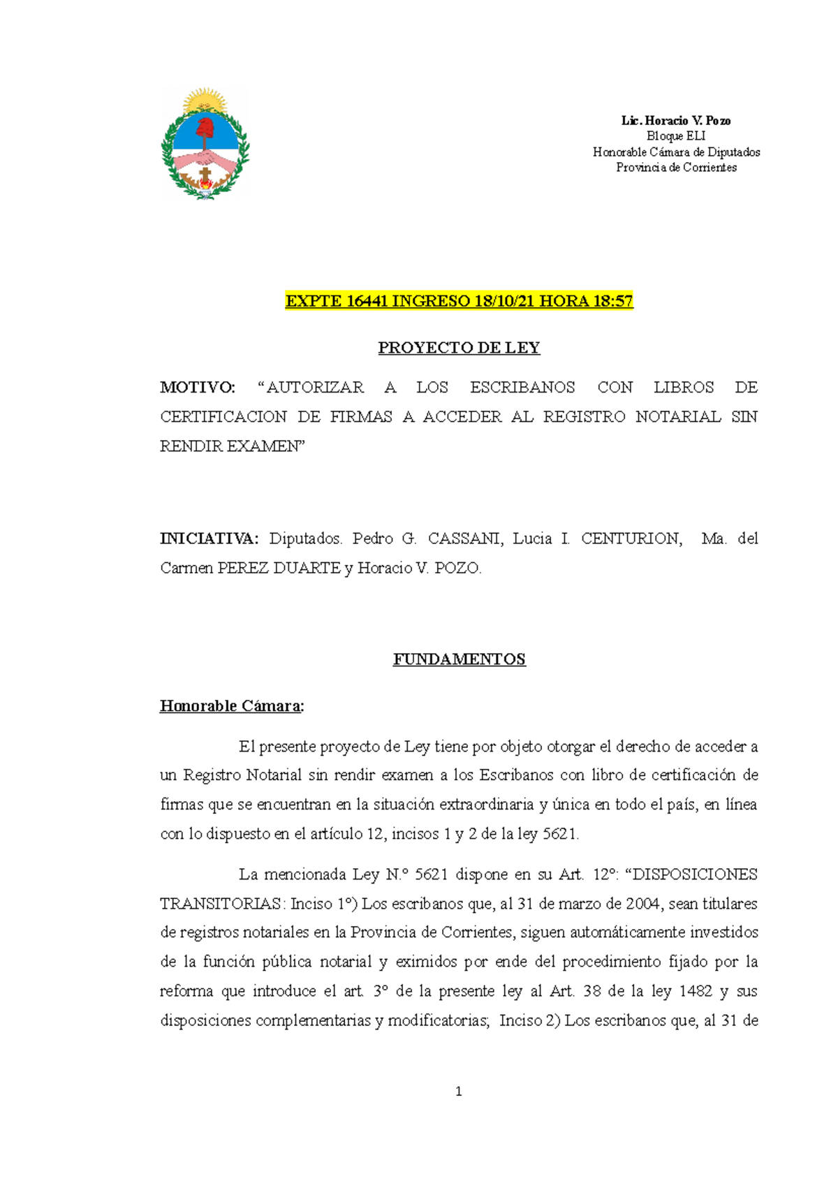 Expte 16441 - derecho - EXPTE 16441 INGRESO 18/10/21 HORA 18: PROYECTO ...