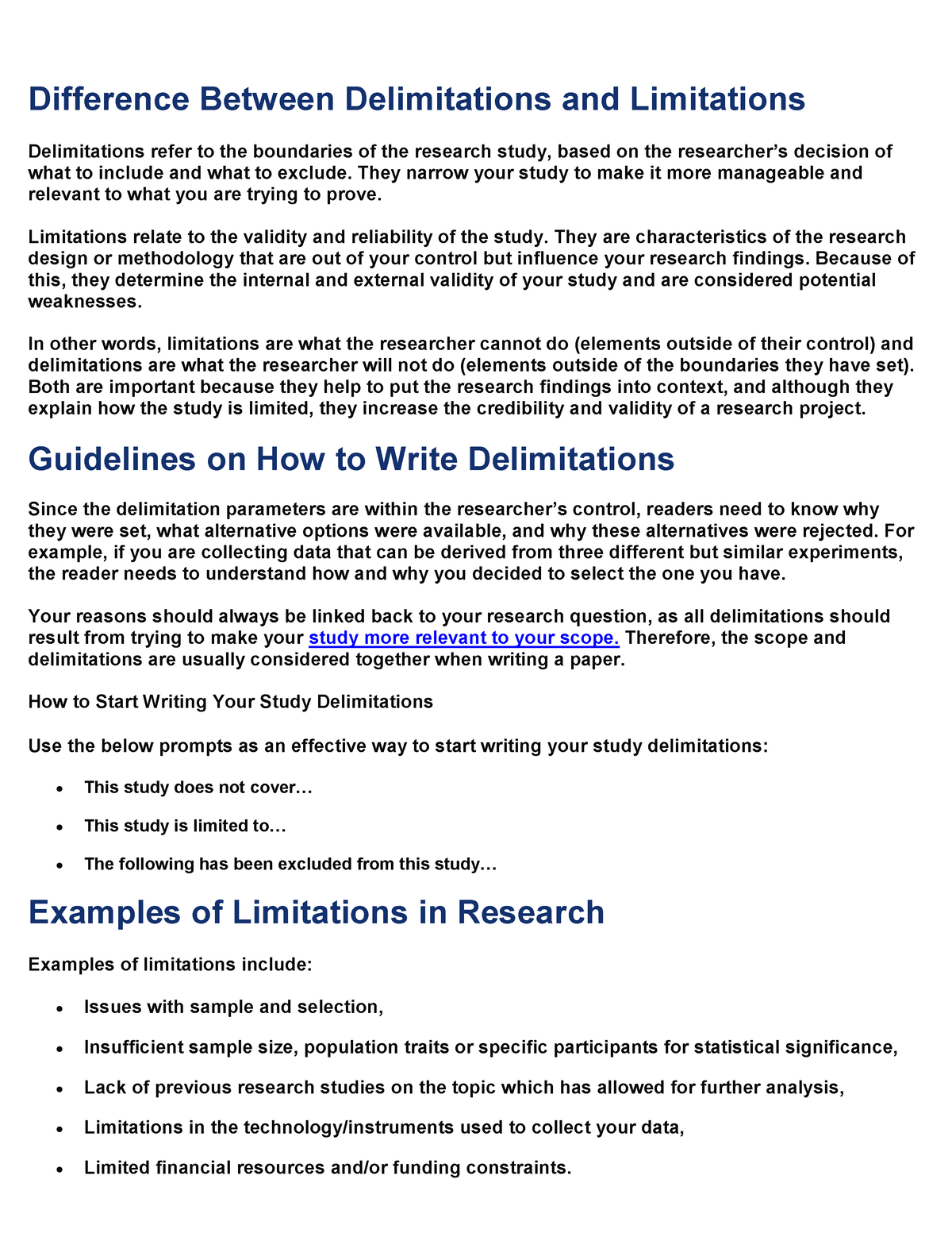 comparison between limitation and delimitation in research