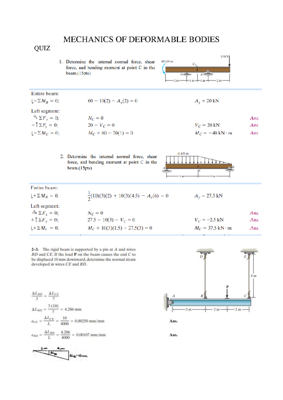Mechanics OF Deformable Bodies - Compiled Exams - Updated - Mechanical ...