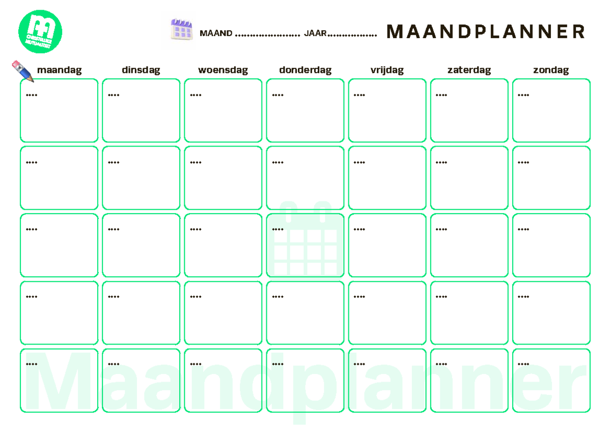 Maandplanner Jgf 2024 V2 Wiskunde Maand Jaar M A A N D P L A N N E