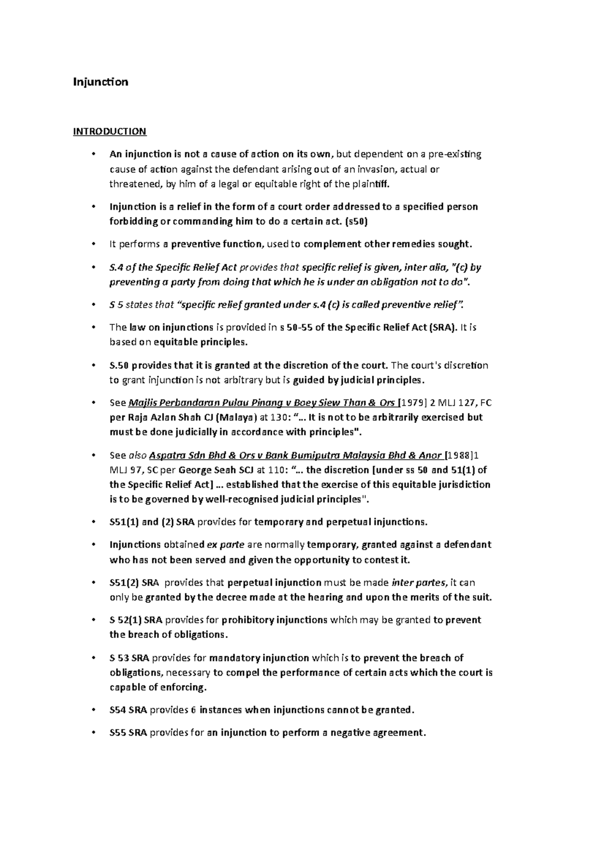 8 Injunction Lecture notes 8 Injunction INTRODUCTION An injunction
