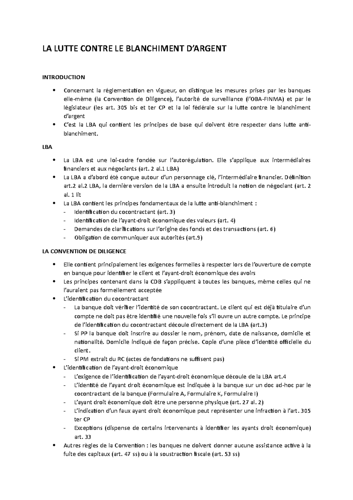 La lutte contre le blanchiment d