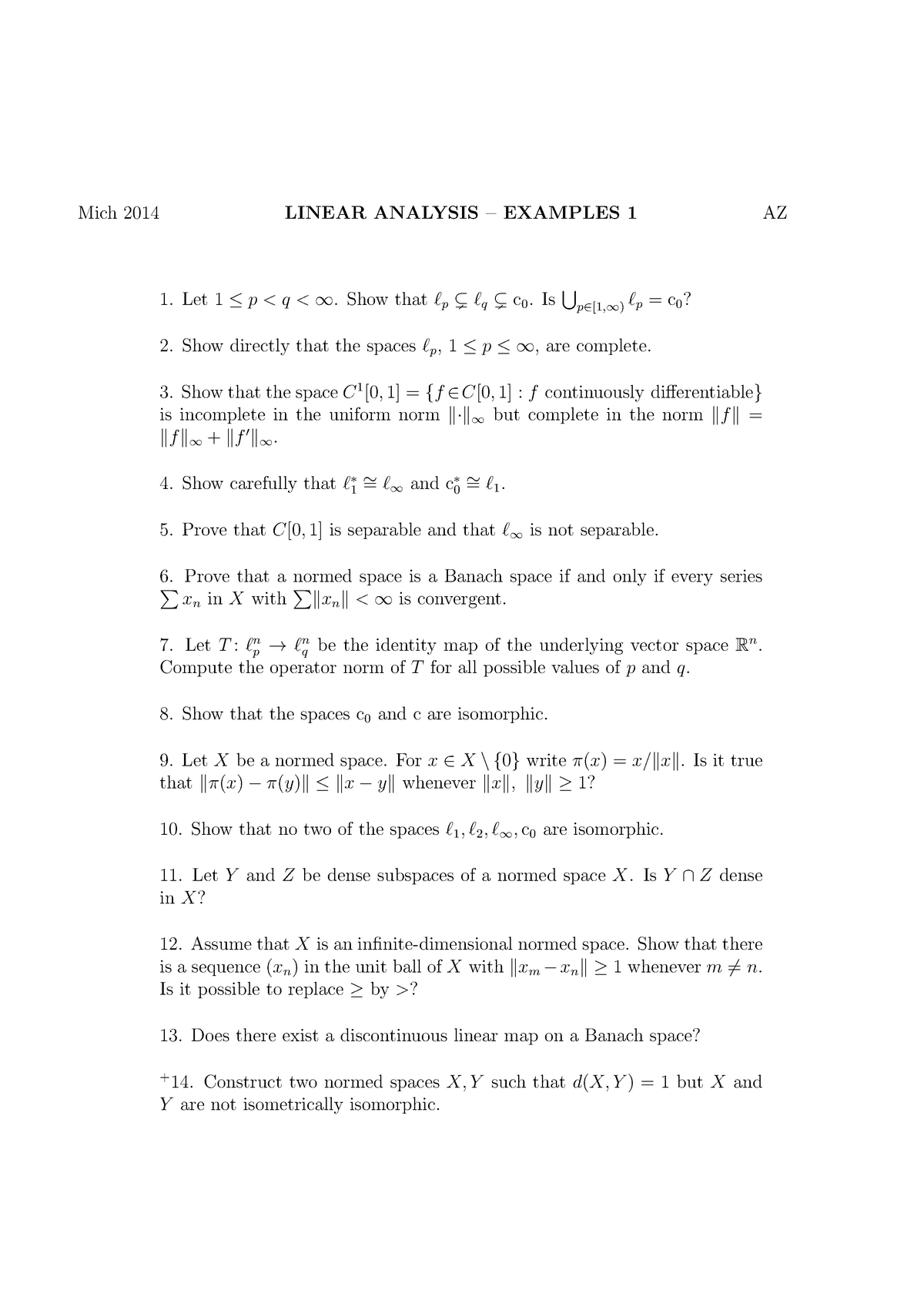 14 15 Example Sheet 1 Functional Analysis University Of Studocu