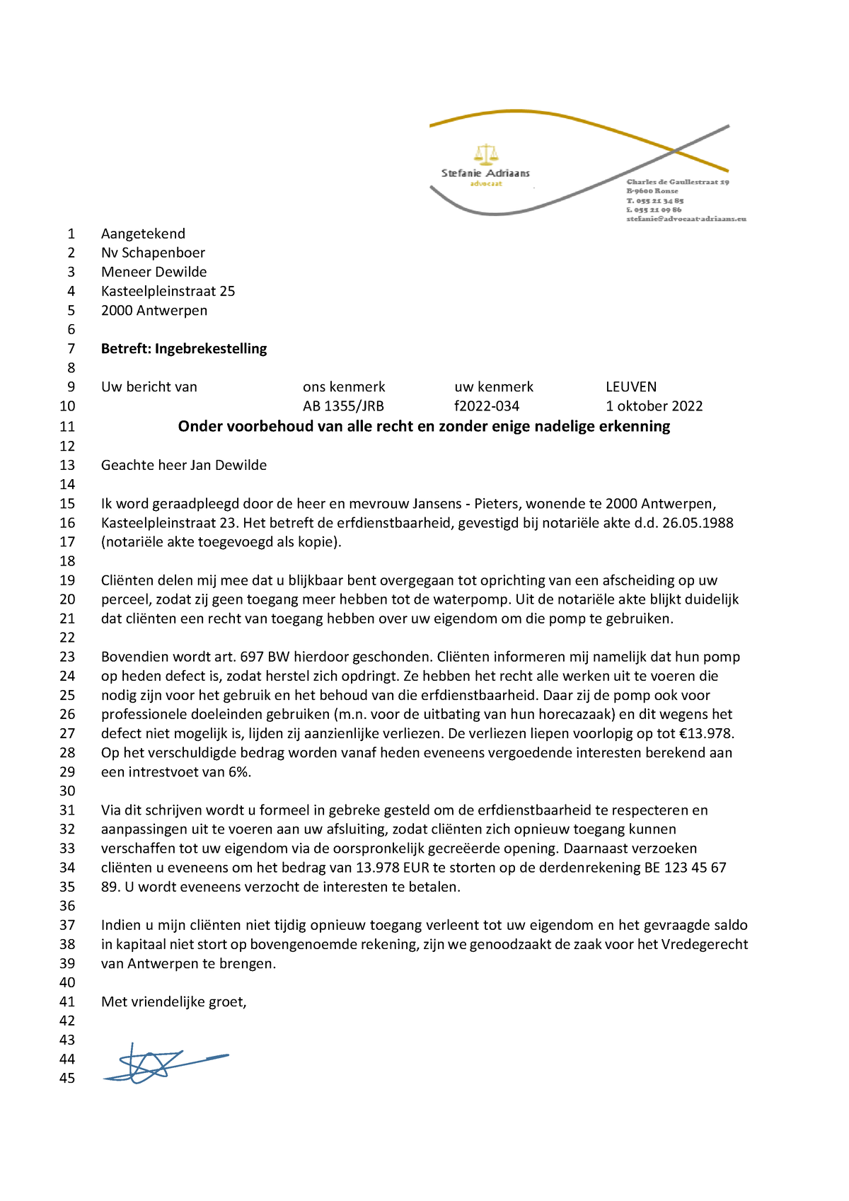 2. Opdracht WC2 Brief-mail-ingebrekestelling(1) - 1 Aangetekend 2 Nv ...