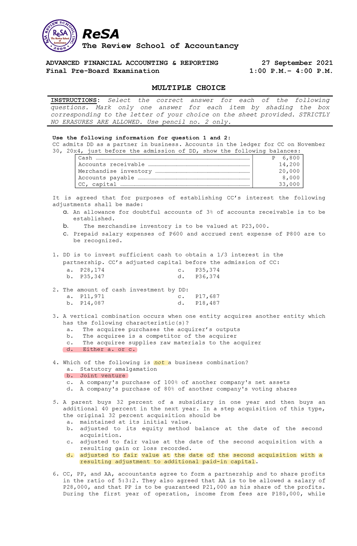 Re SA B42 AFAR Final PB Exam - Questions, Answers Solutions - ReSA The ...