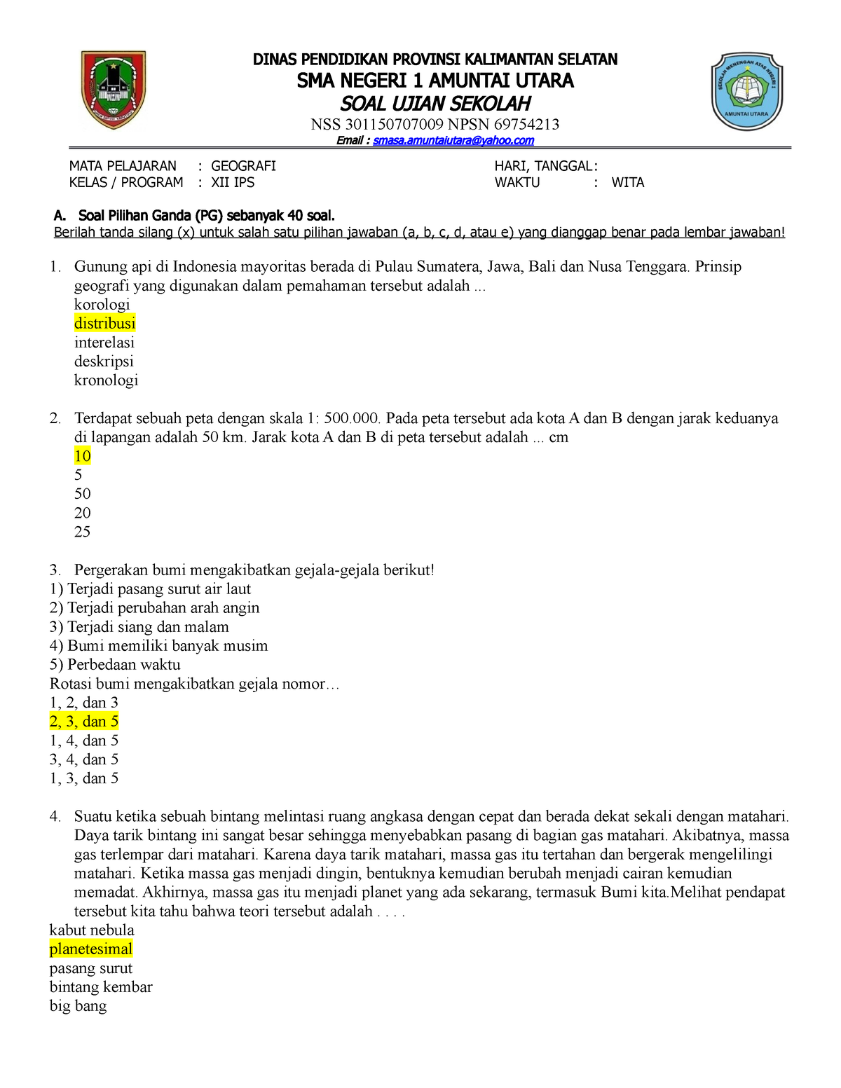 6. Naskah SOAL US GEO - DINAS PENDIDIKAN PROVINSI KALIMANTAN SELATAN ...