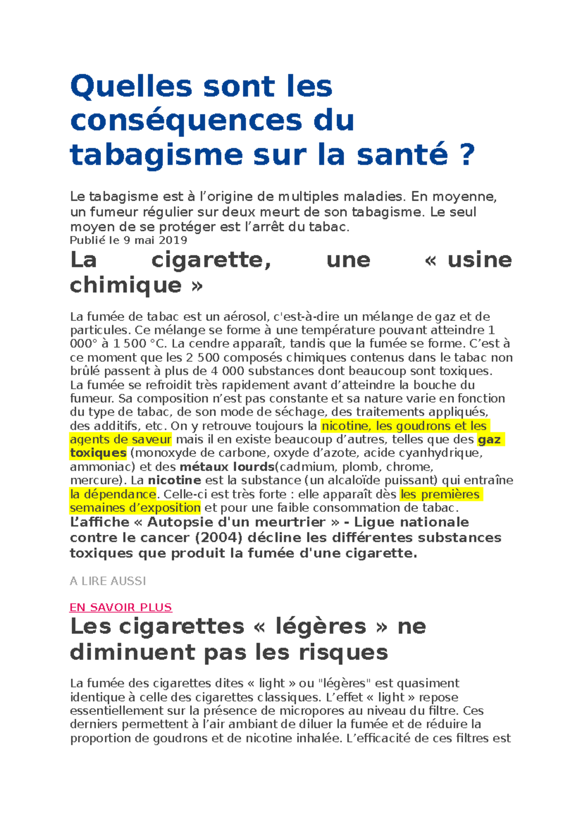 Frans Teksten - Quelles Sont Les Conséquences Du Tabagisme Sur La Santé ...