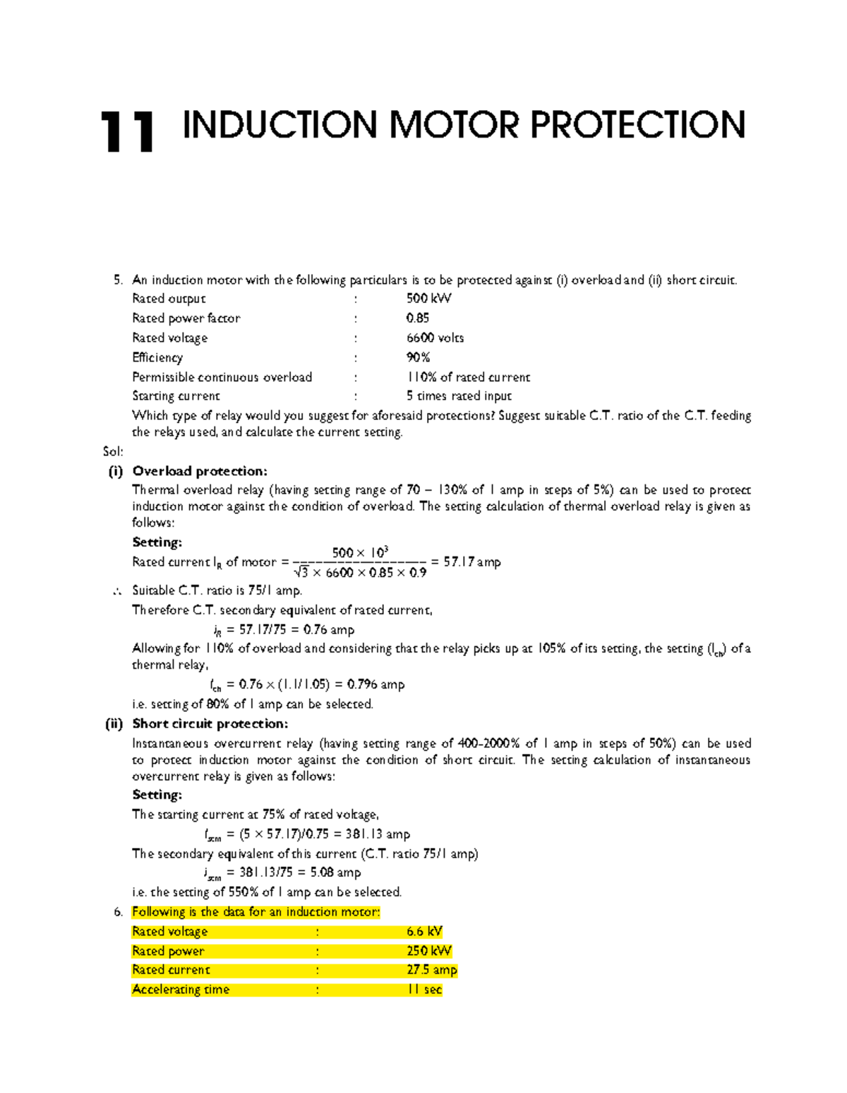 Solution Manual to Chapter 11 of Power System Protection and Switchgear