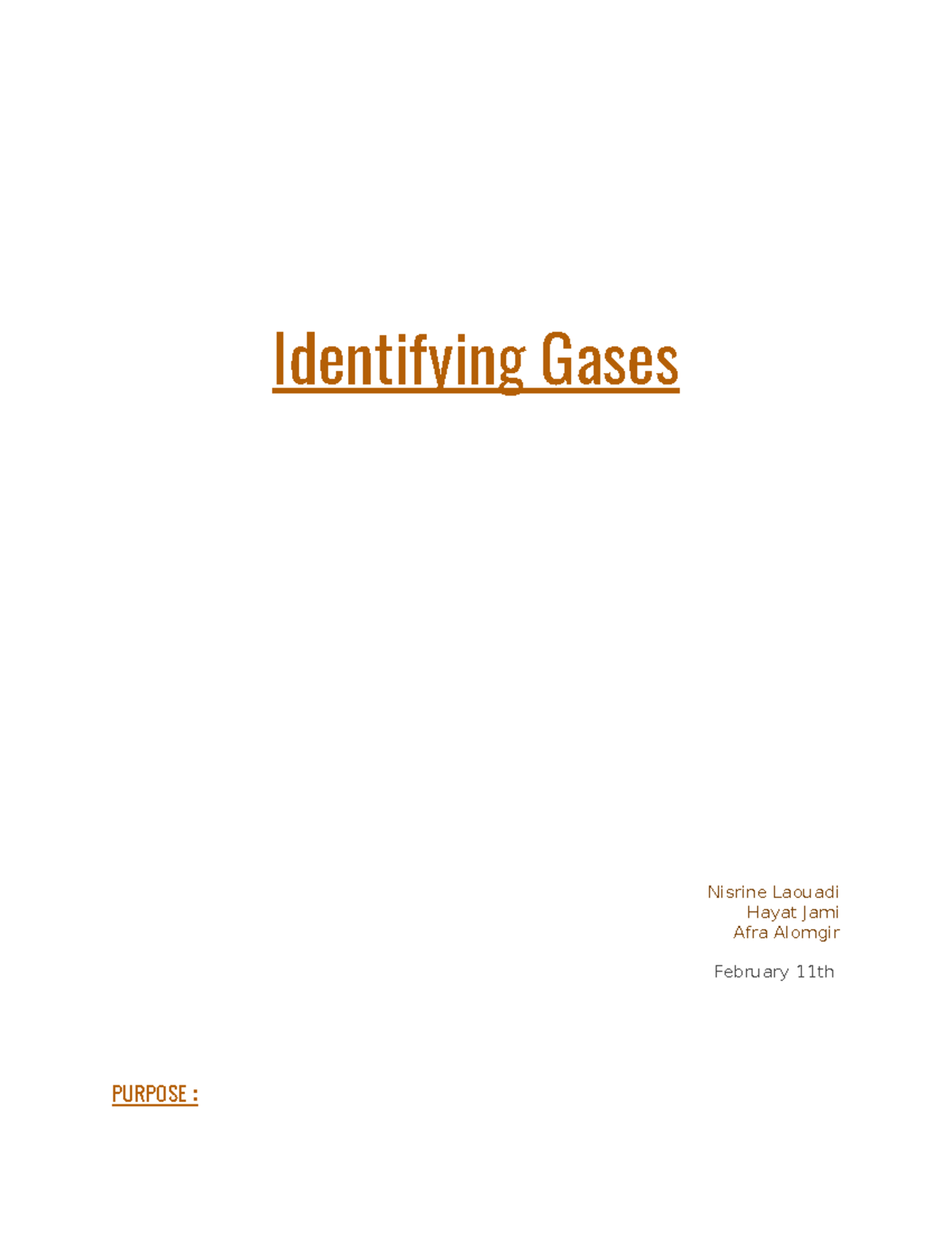 Identifying gas - Identifying Gases Nisrine Laouadi Hayat Jami Afra ...