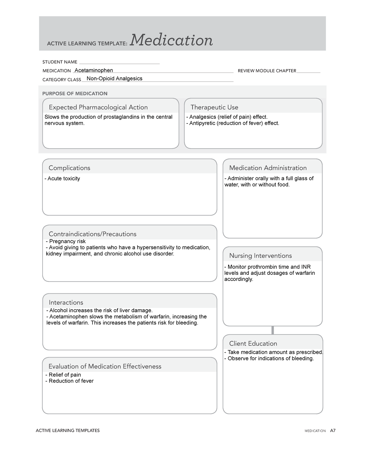 Medication ATI Acetaminophen ACTIVE LEARNING TEMPLATES MEDICATION A