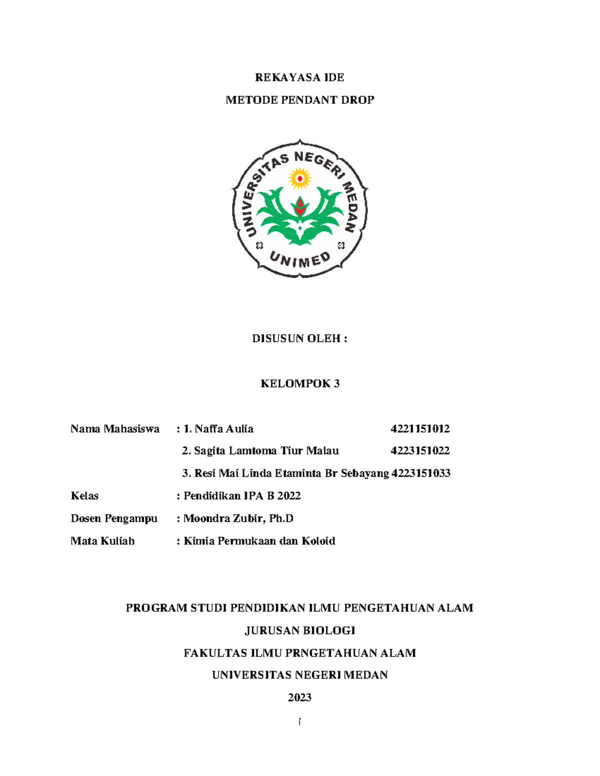 Kimia Metode Pendand DROP ( Rekayasa IDE)1 i REKAYASA IDE METODE