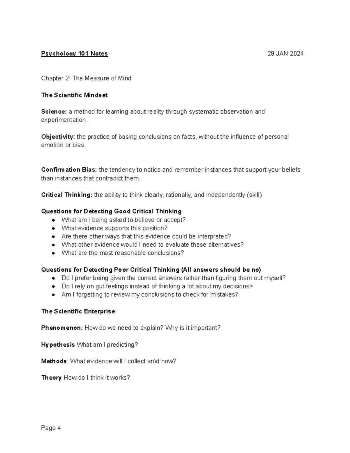 Psych 101 Notes Lecture 2 - Psychology 101 Notes 29 JAN 2024 ChaSWeU 2 ...